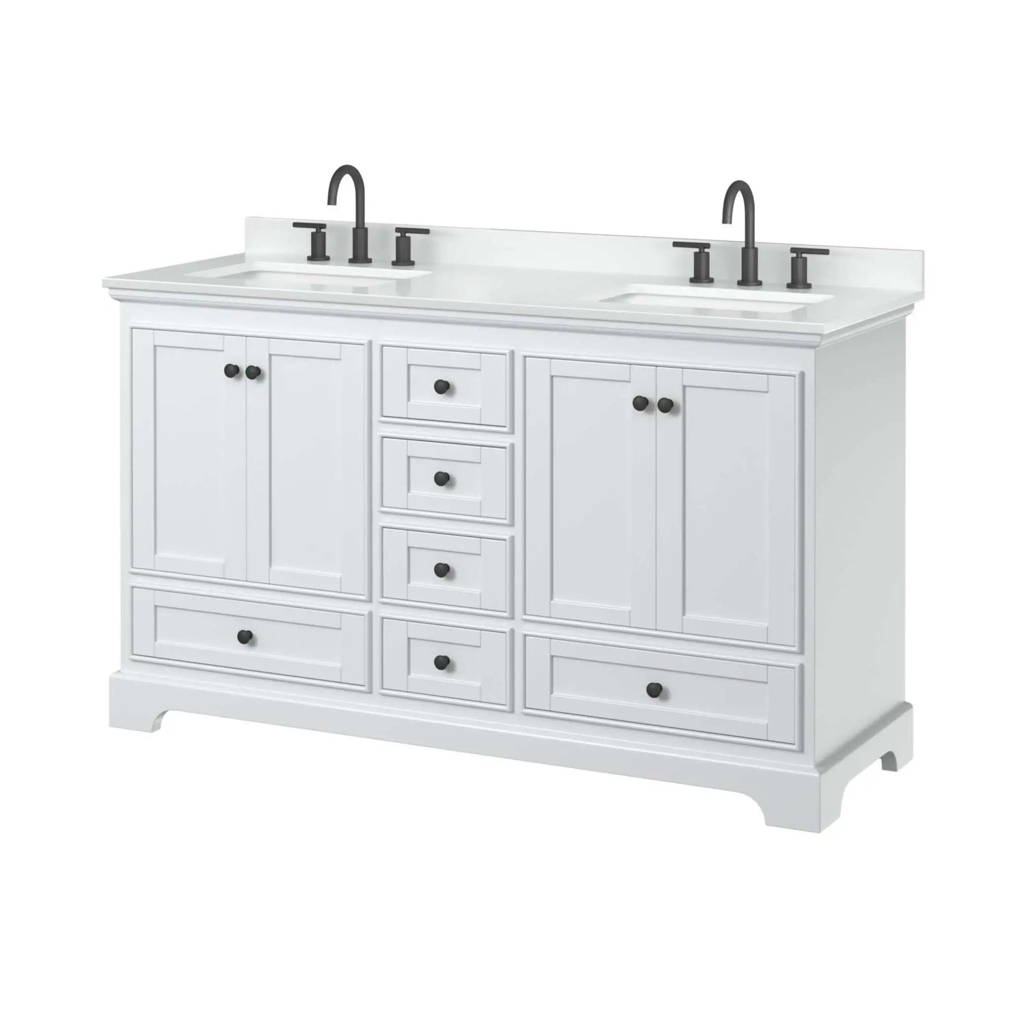 60" Deborah Double Bathroom Vanity in White with Matte Black Trim by Wyndham