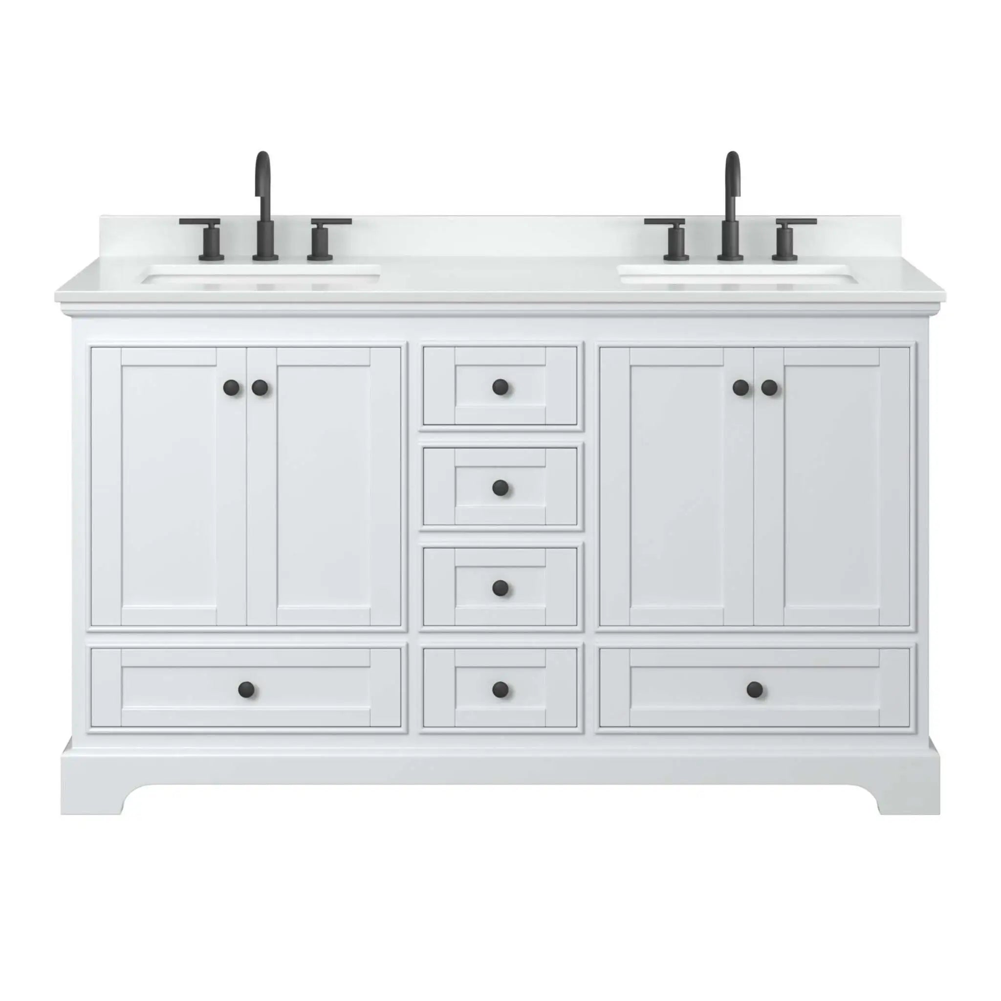 60" Deborah Double Bathroom Vanity in White with Matte Black Trim by Wyndham