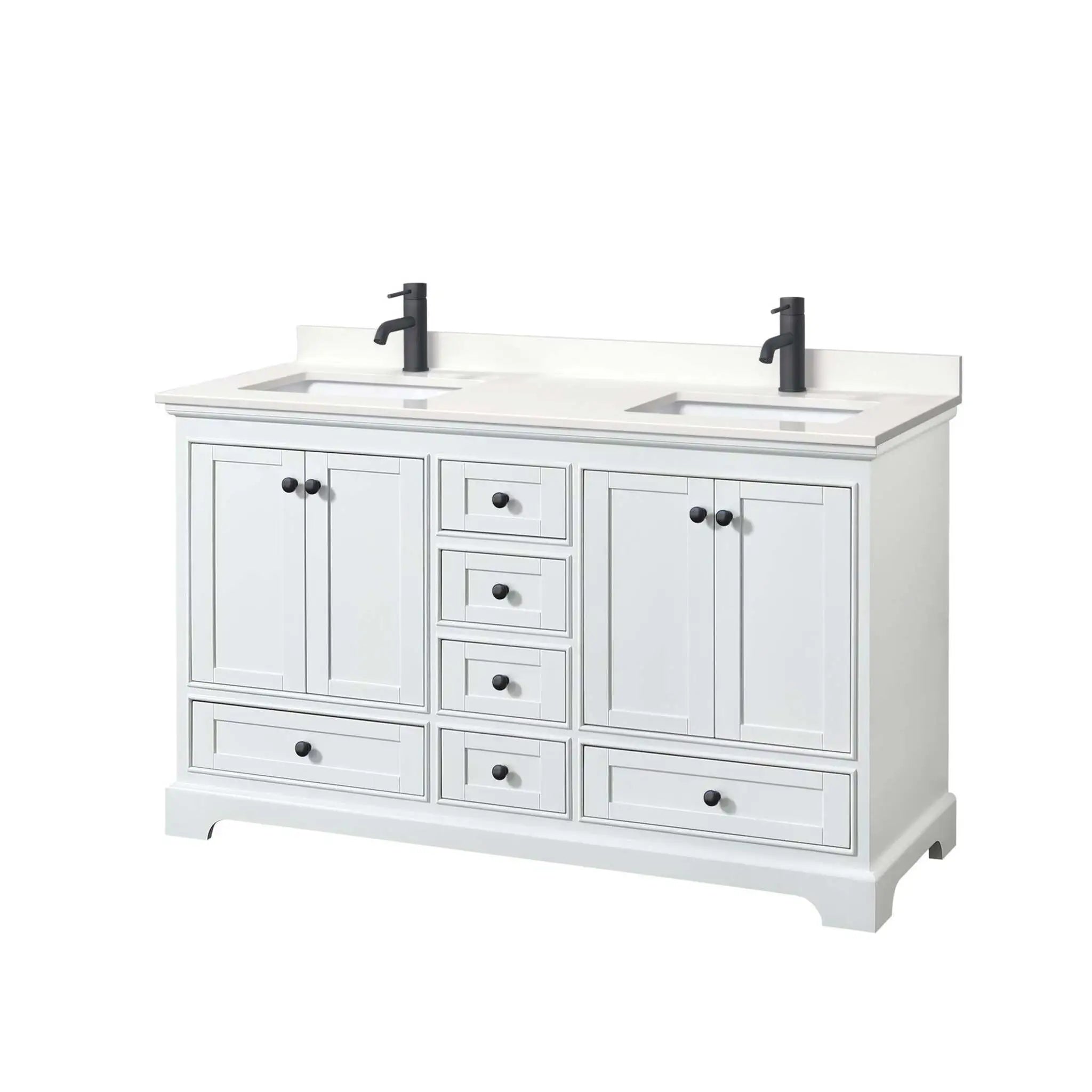 60" Deborah Double Bathroom Vanity in White with Matte Black Trim by Wyndham