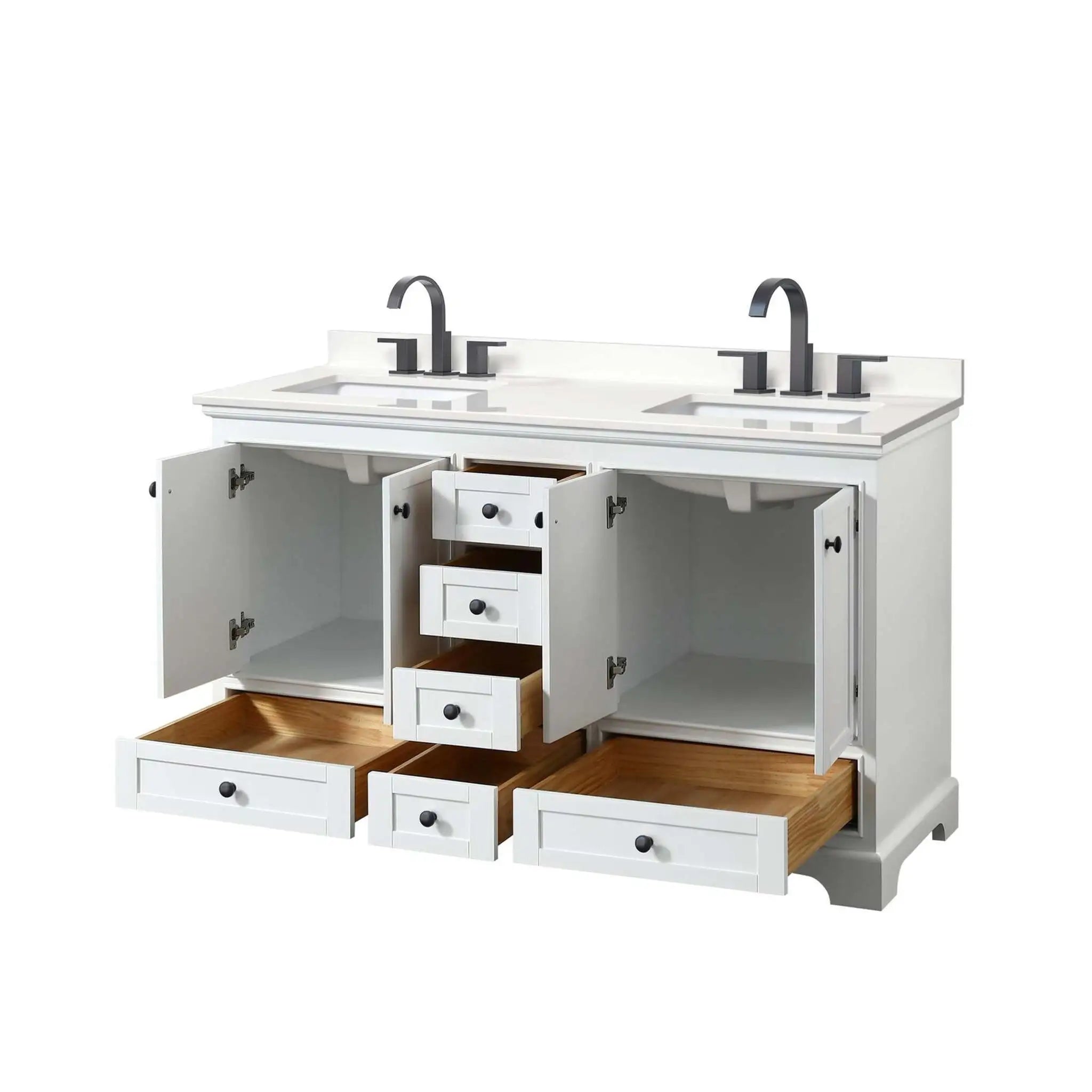 60" Deborah Double Bathroom Vanity in White with Matte Black Trim by Wyndham