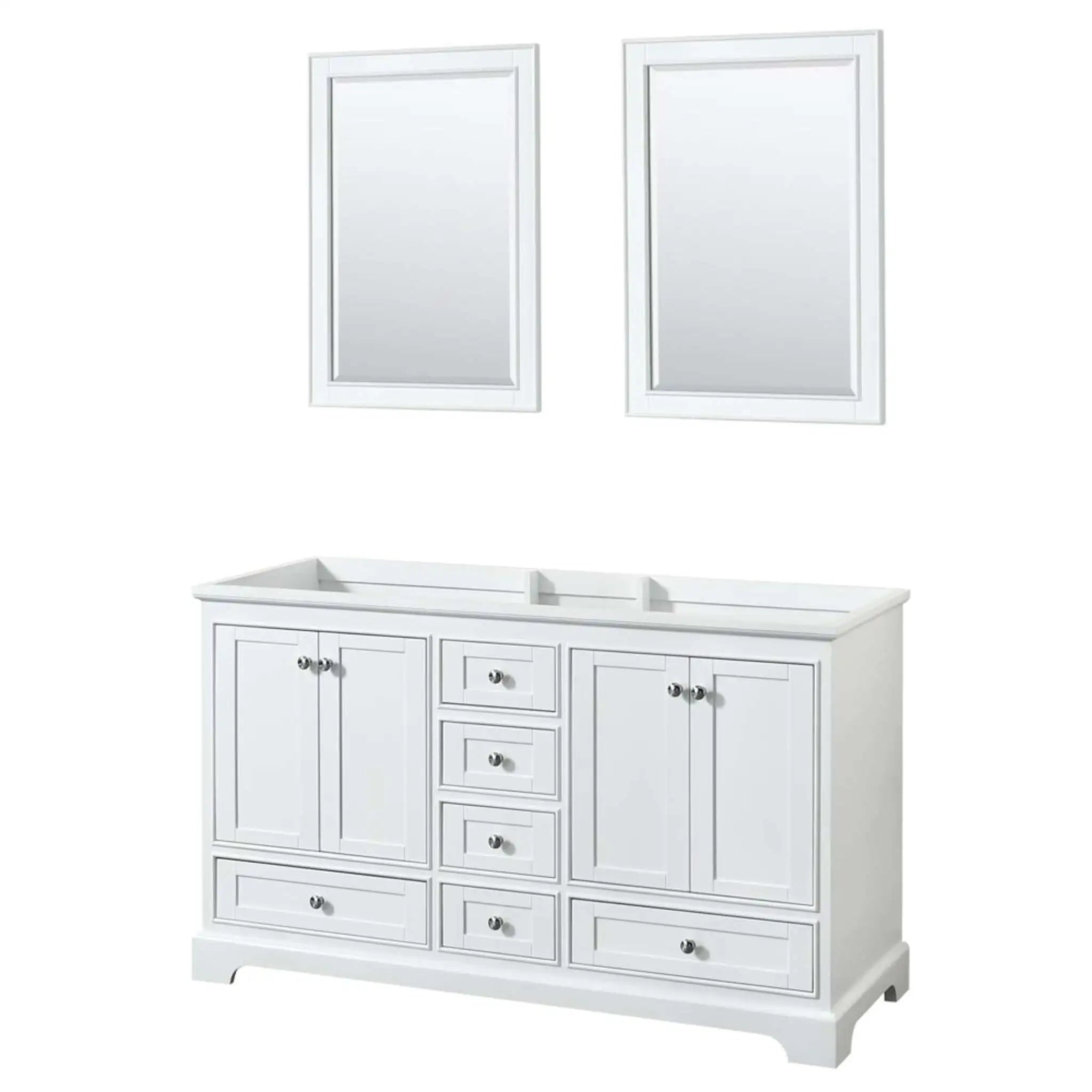 60" Deborah Double Bathroom Vanity in White with Polished Chrome Trim & 24" Mirror by Wyndham