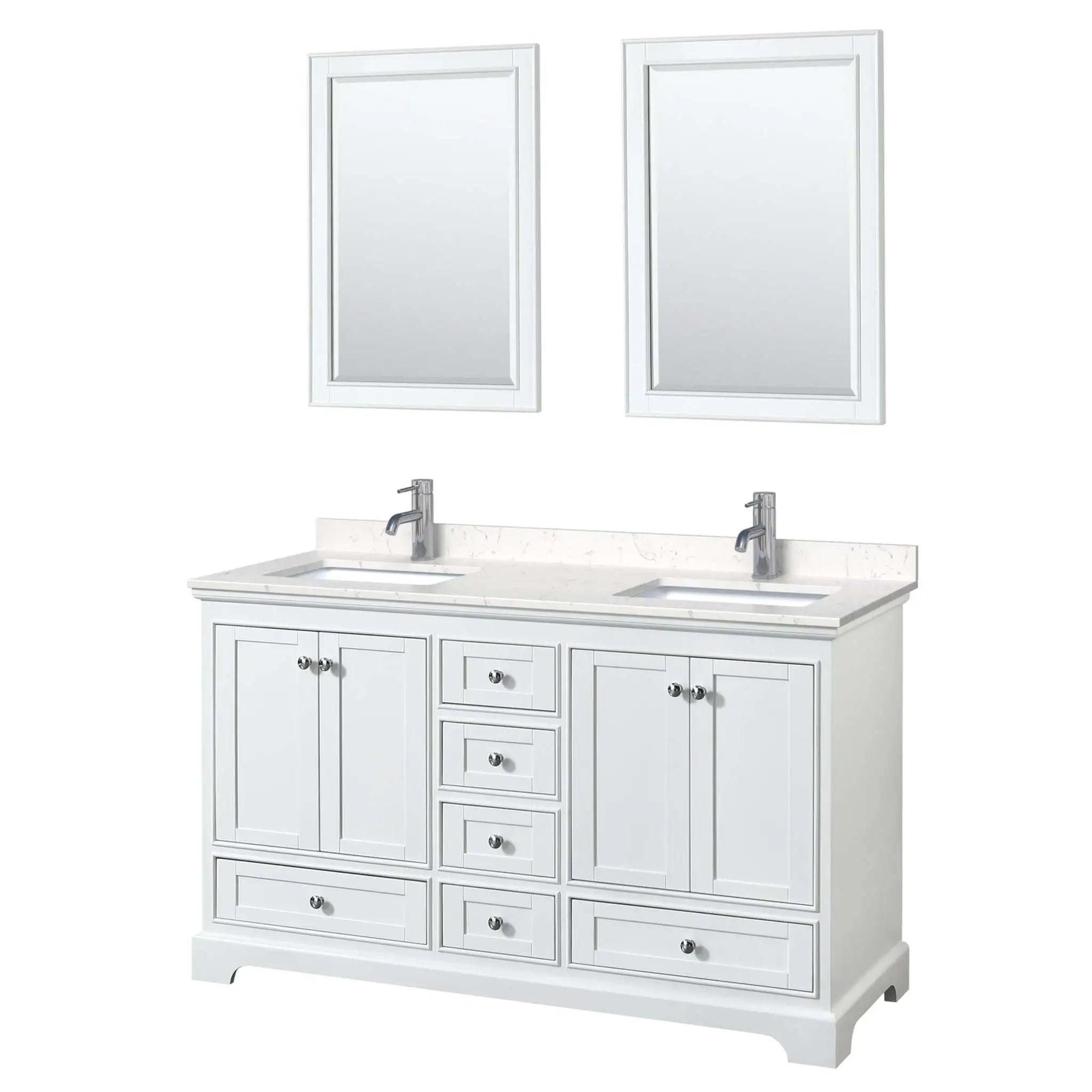 60" Deborah Double Bathroom Vanity in White with Polished Chrome Trim & 24" Mirror by Wyndham