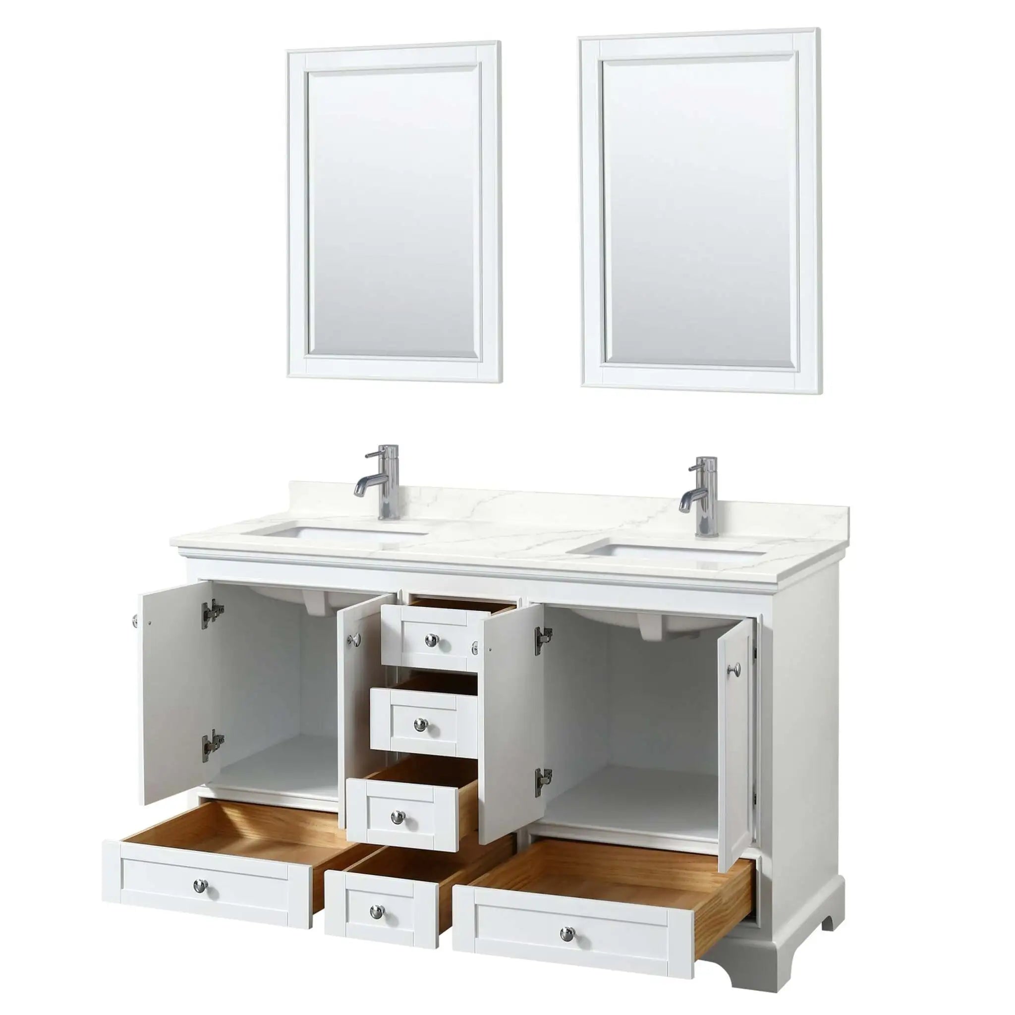 60" Deborah Double Bathroom Vanity in White with Polished Chrome Trim & 24" Mirror by Wyndham