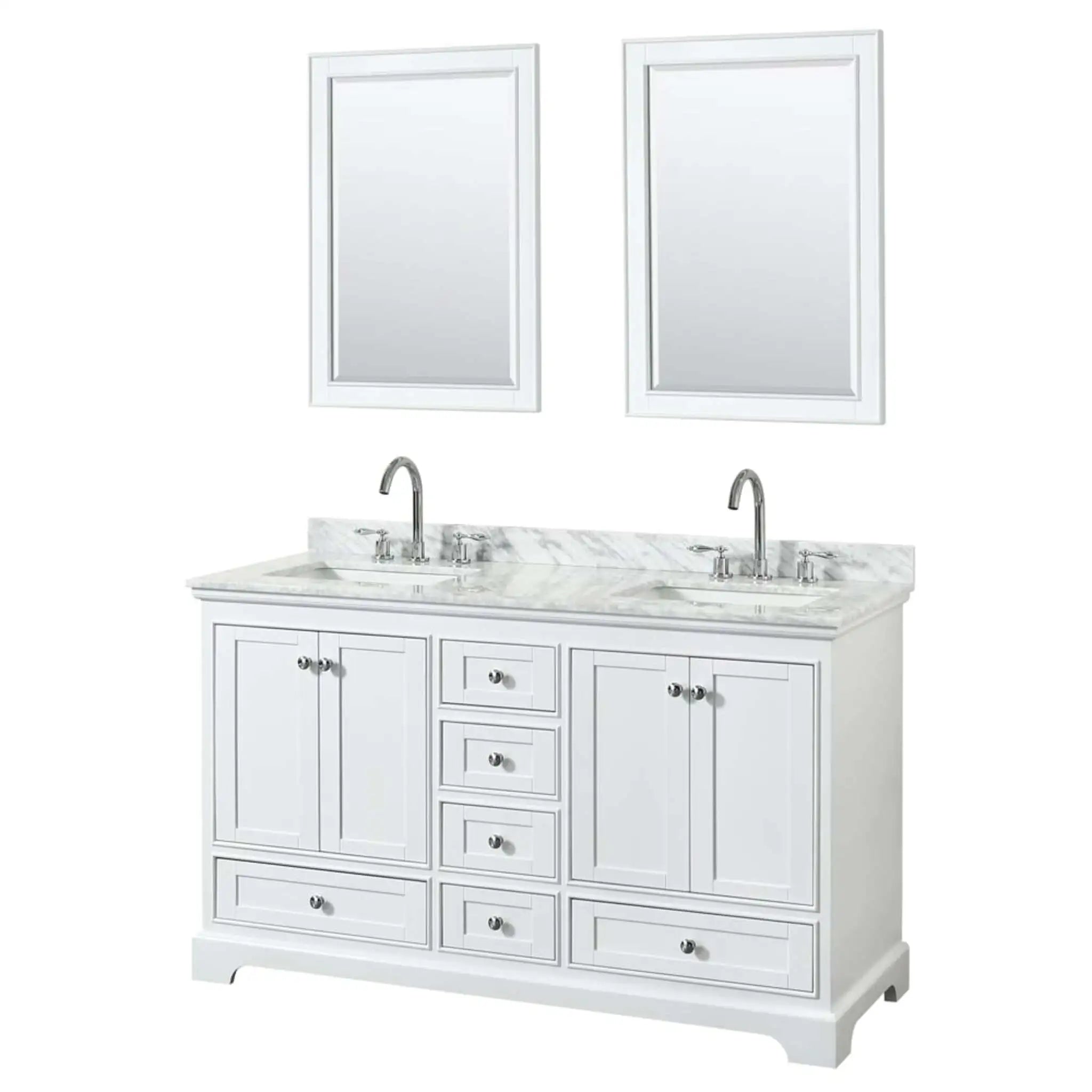 60" Deborah Double Bathroom Vanity in White with Polished Chrome Trim & 24" Mirror by Wyndham