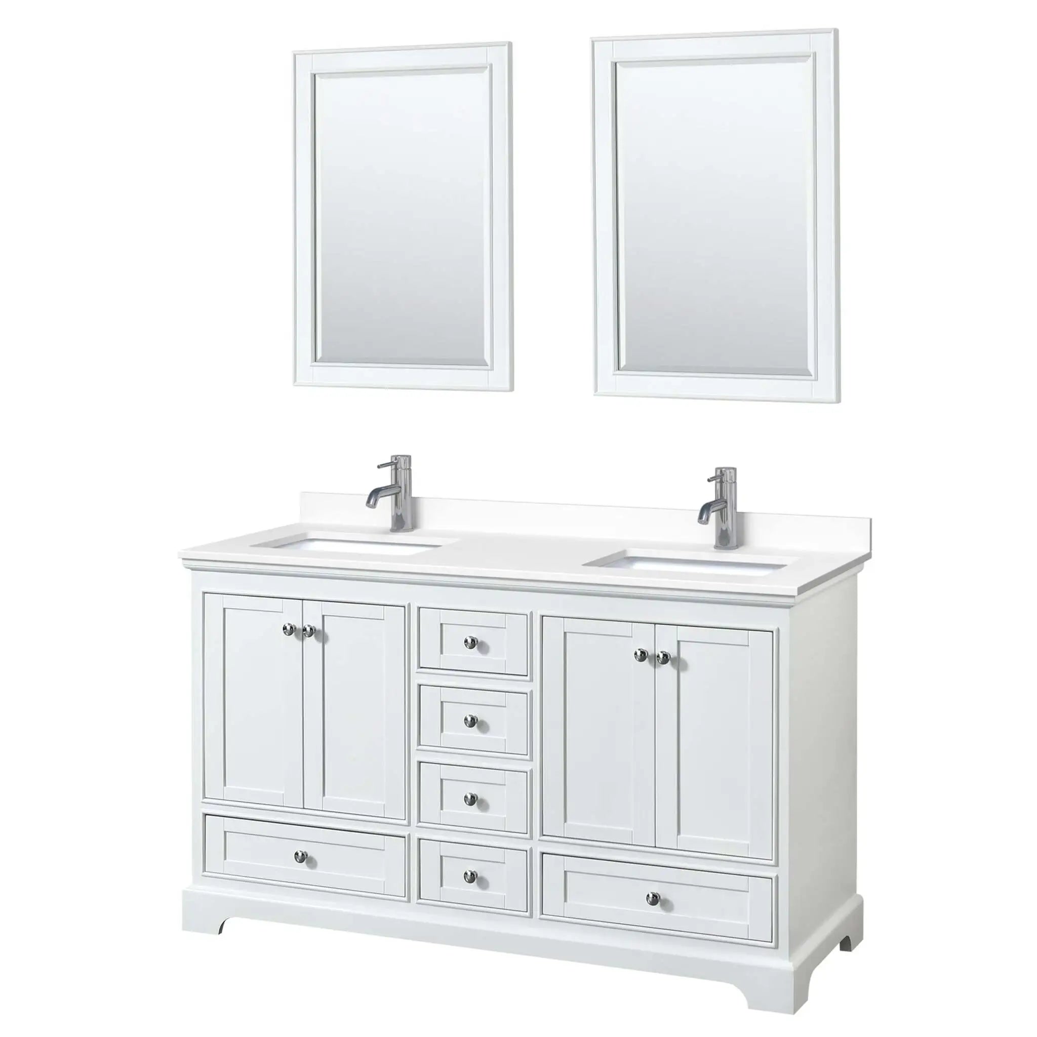 60" Deborah Double Bathroom Vanity in White with Polished Chrome Trim & 24" Mirror by Wyndham