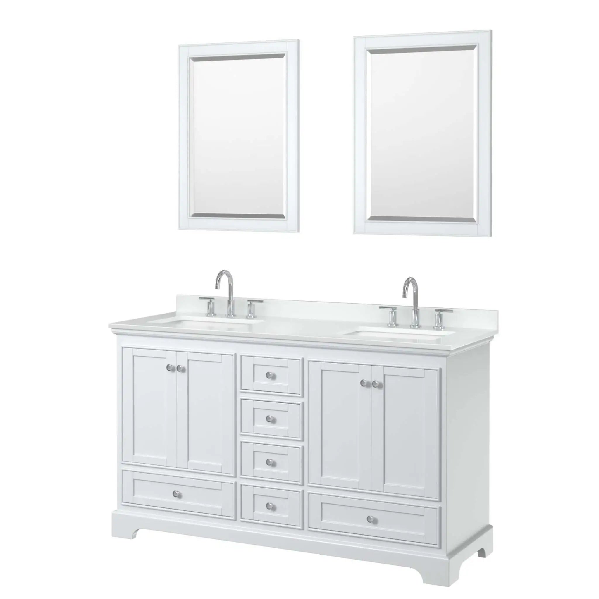 60" Deborah Double Bathroom Vanity in White with Polished Chrome Trim & 24" Mirror by Wyndham