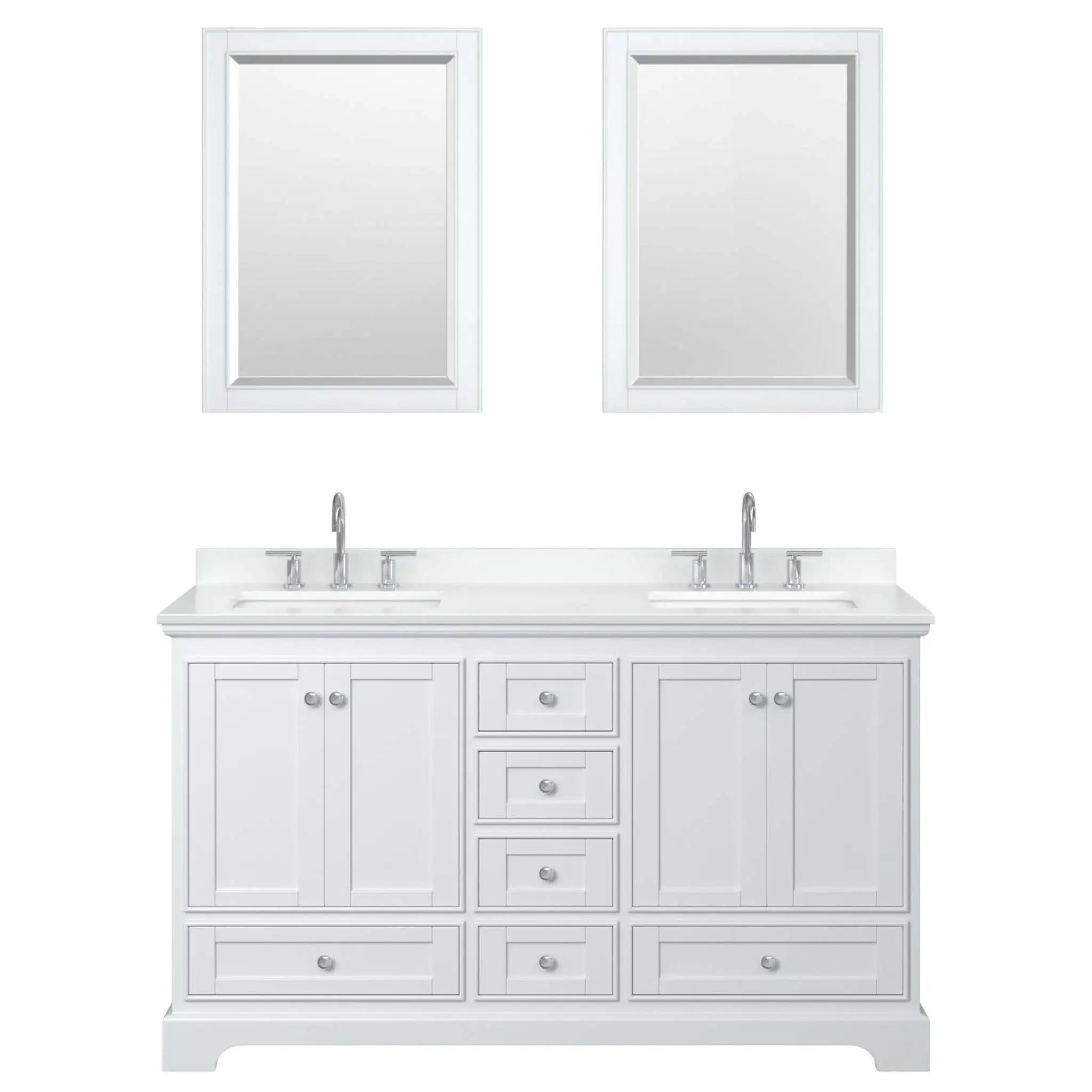 60" Deborah Double Bathroom Vanity in White with Polished Chrome Trim & 24" Mirror by Wyndham