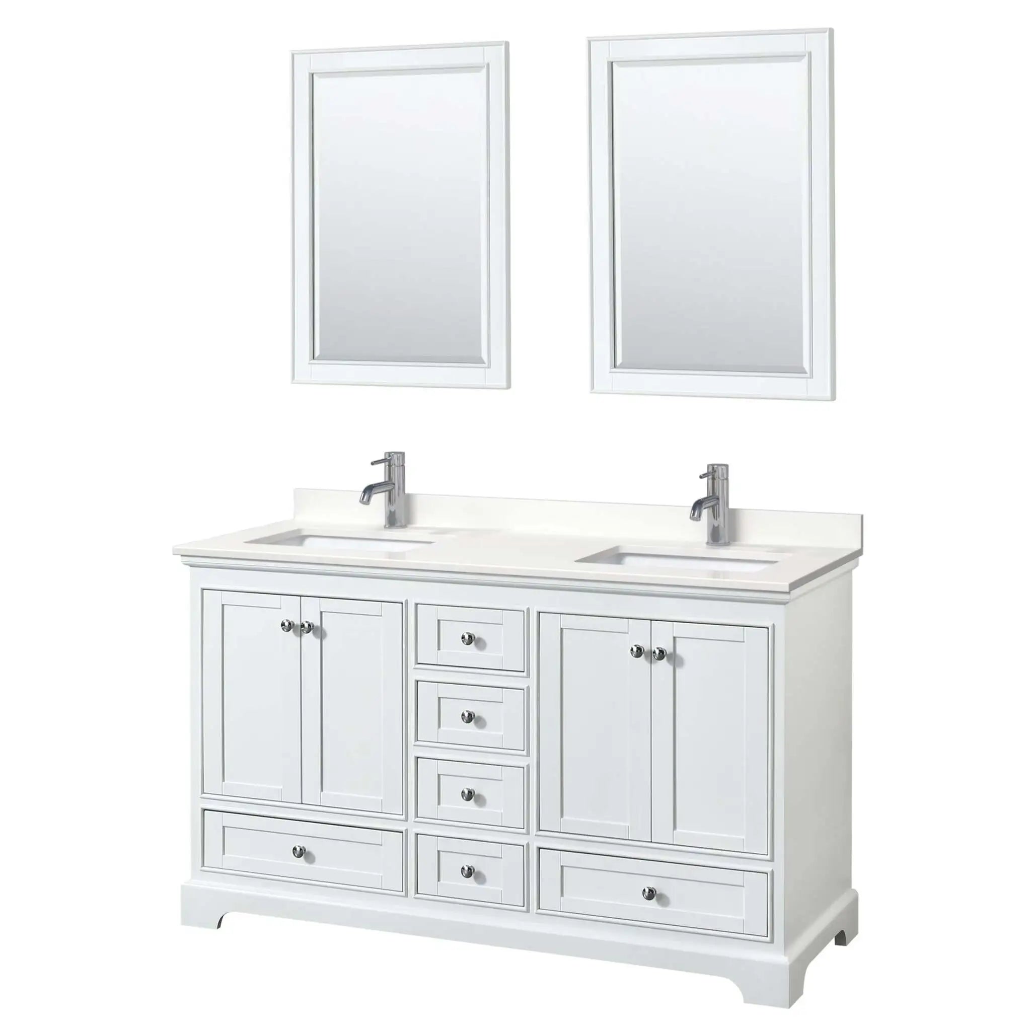 60" Deborah Double Bathroom Vanity in White with Polished Chrome Trim & 24" Mirror by Wyndham