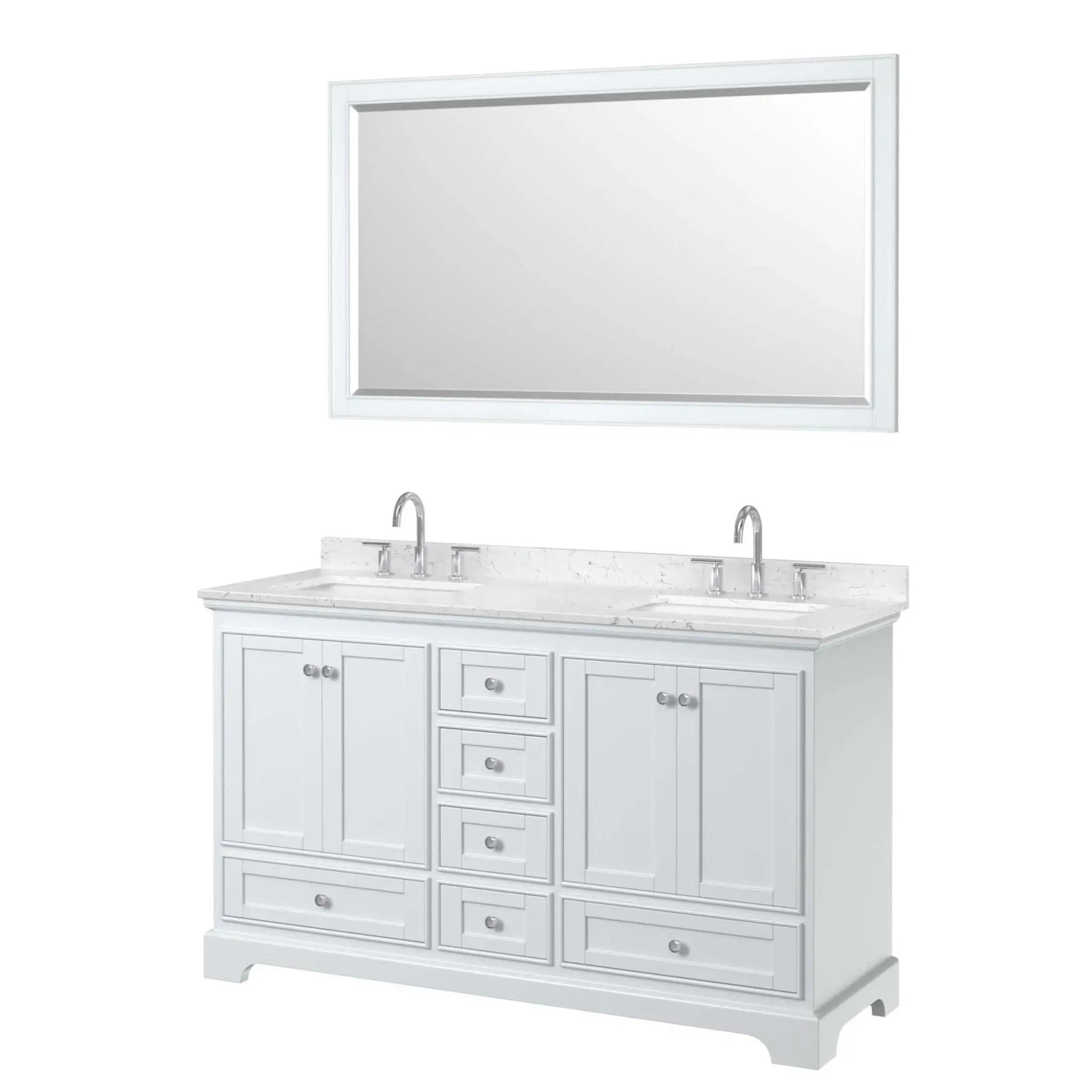 60" Deborah Double Bathroom Vanity in White with Polished Chrome Trim & 58" Mirror by Wyndham