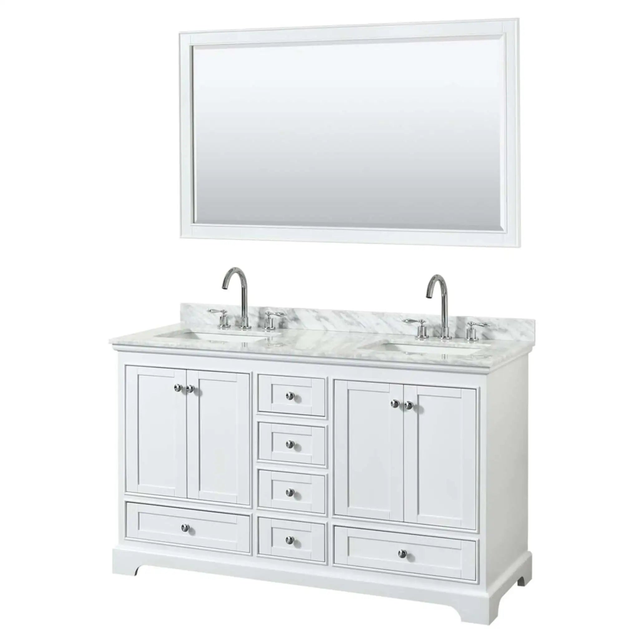 60" Deborah Double Bathroom Vanity in White with Polished Chrome Trim & 58" Mirror by Wyndham