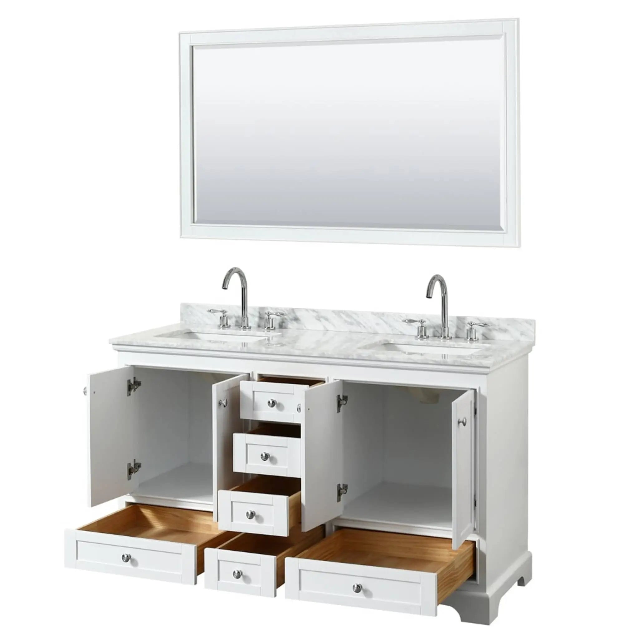 60" Deborah Double Bathroom Vanity in White with Polished Chrome Trim & 58" Mirror by Wyndham