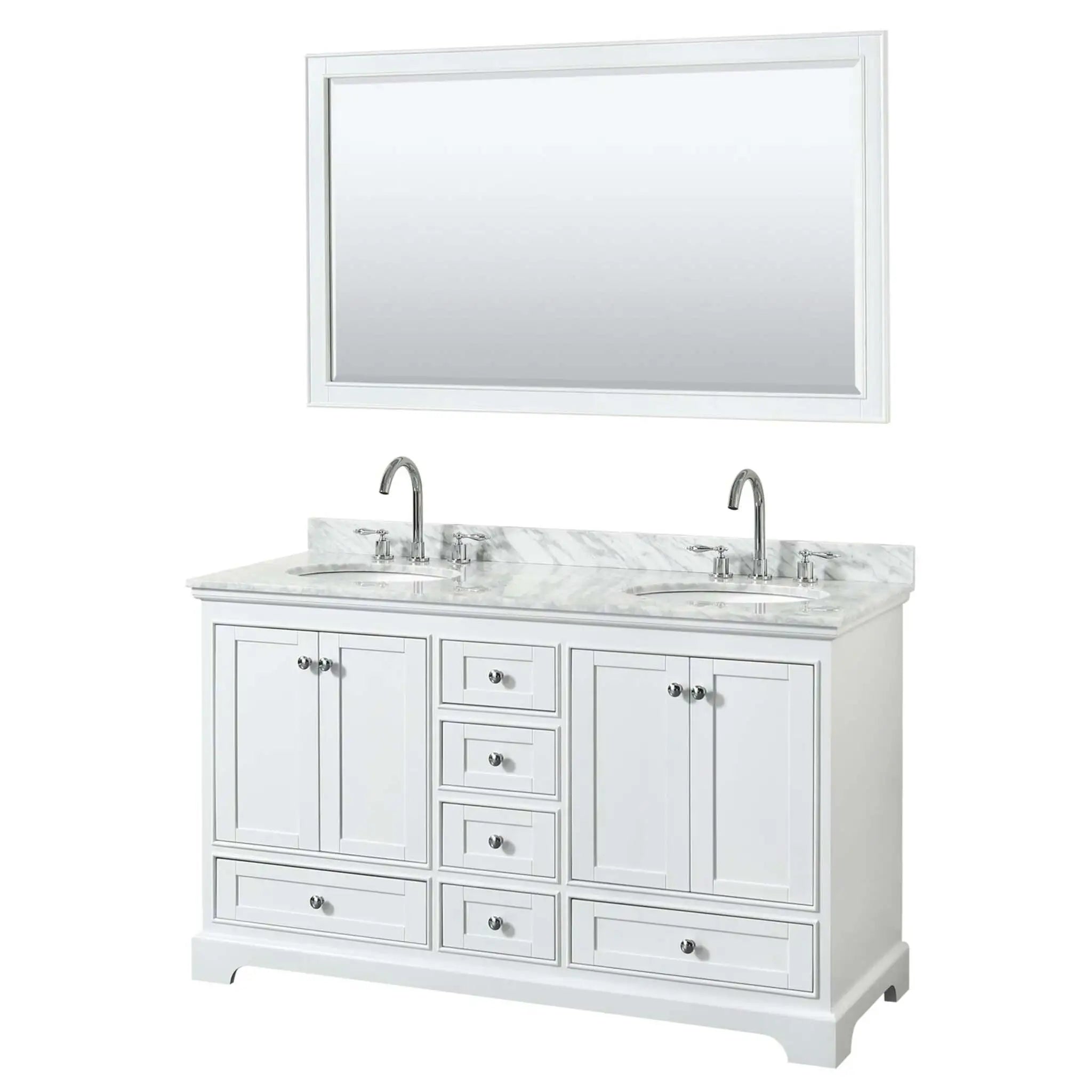 60" Deborah Double Bathroom Vanity in White with Polished Chrome Trim & 58" Mirror by Wyndham