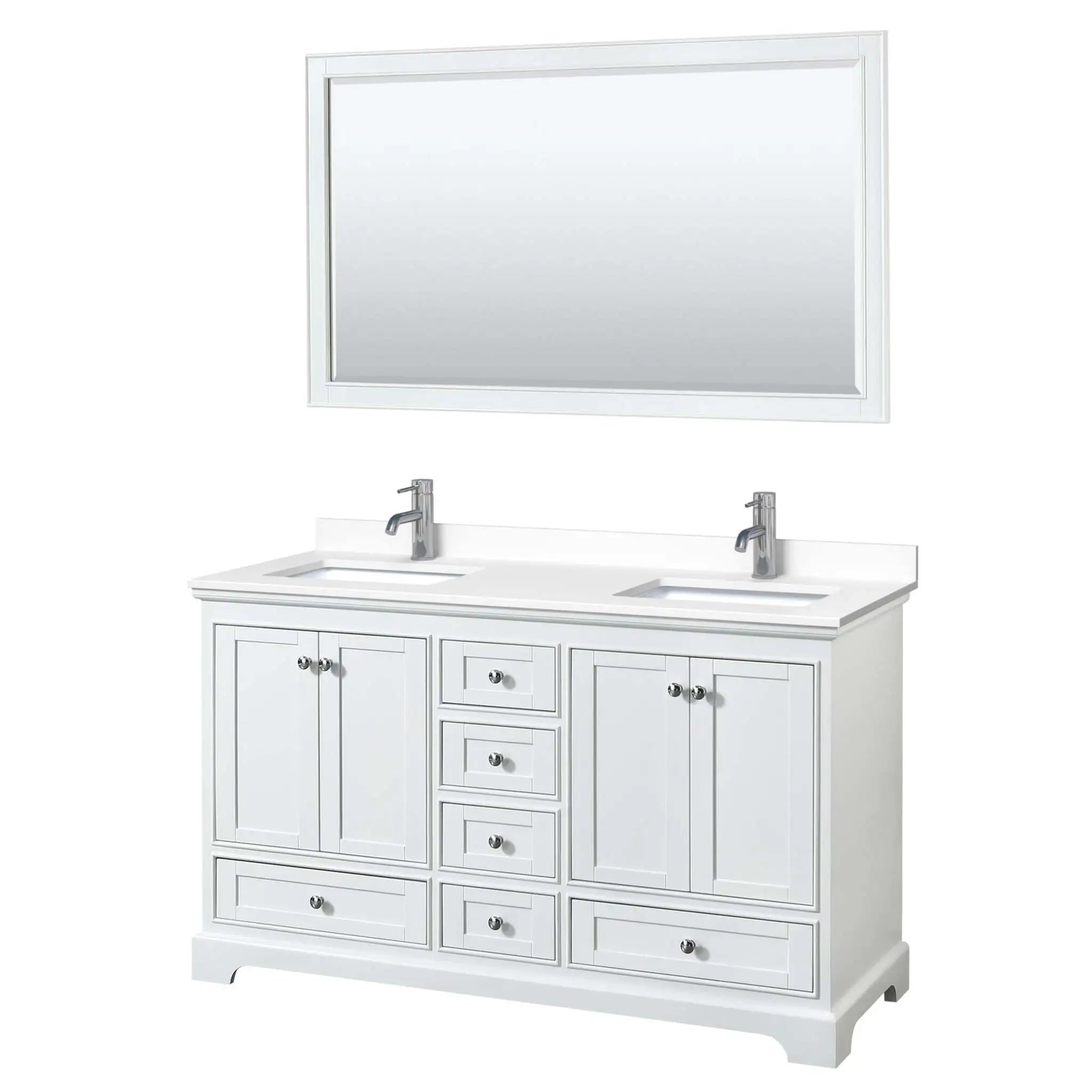 60" Deborah Double Bathroom Vanity in White with Polished Chrome Trim & 58" Mirror by Wyndham