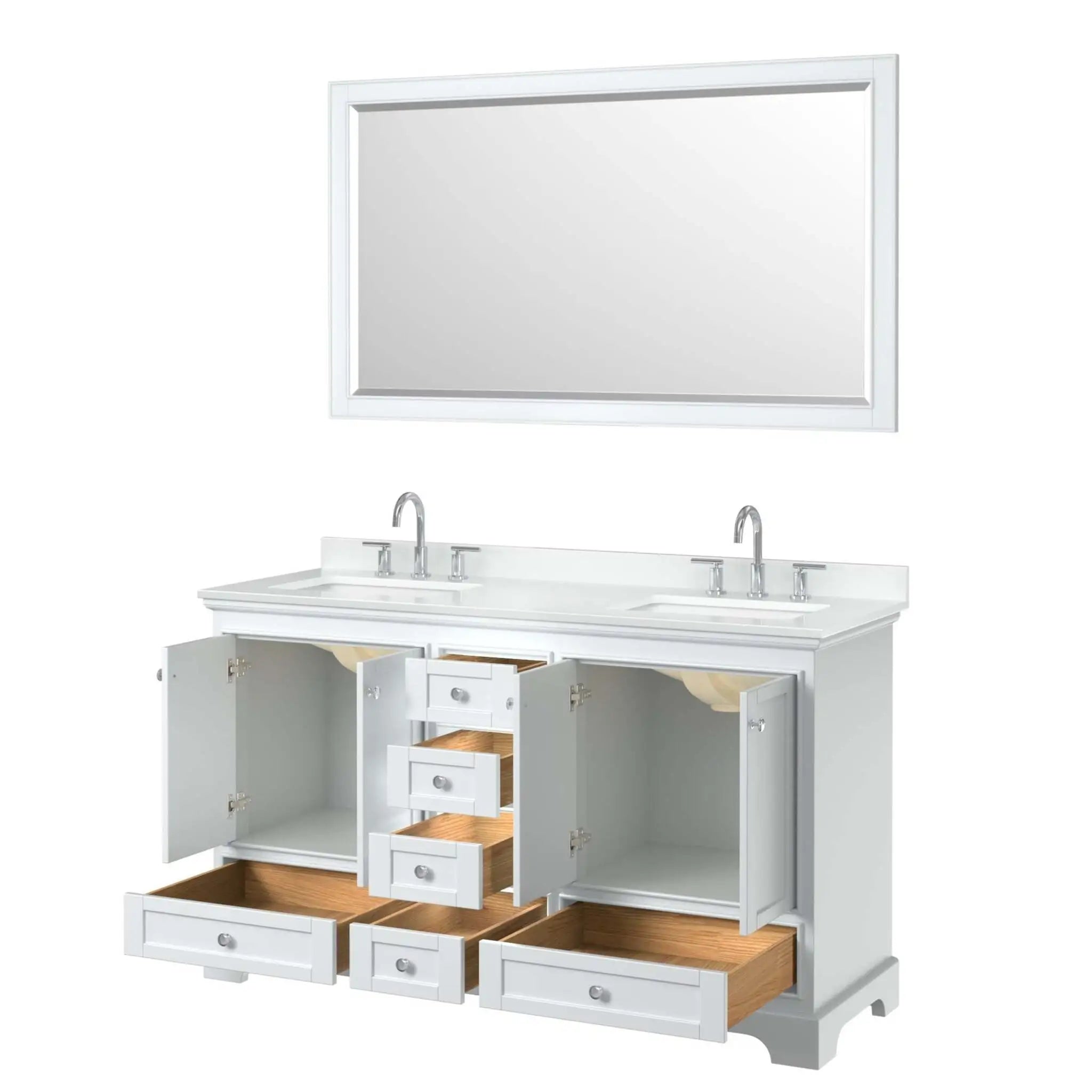 60" Deborah Double Bathroom Vanity in White with Polished Chrome Trim & 58" Mirror by Wyndham
