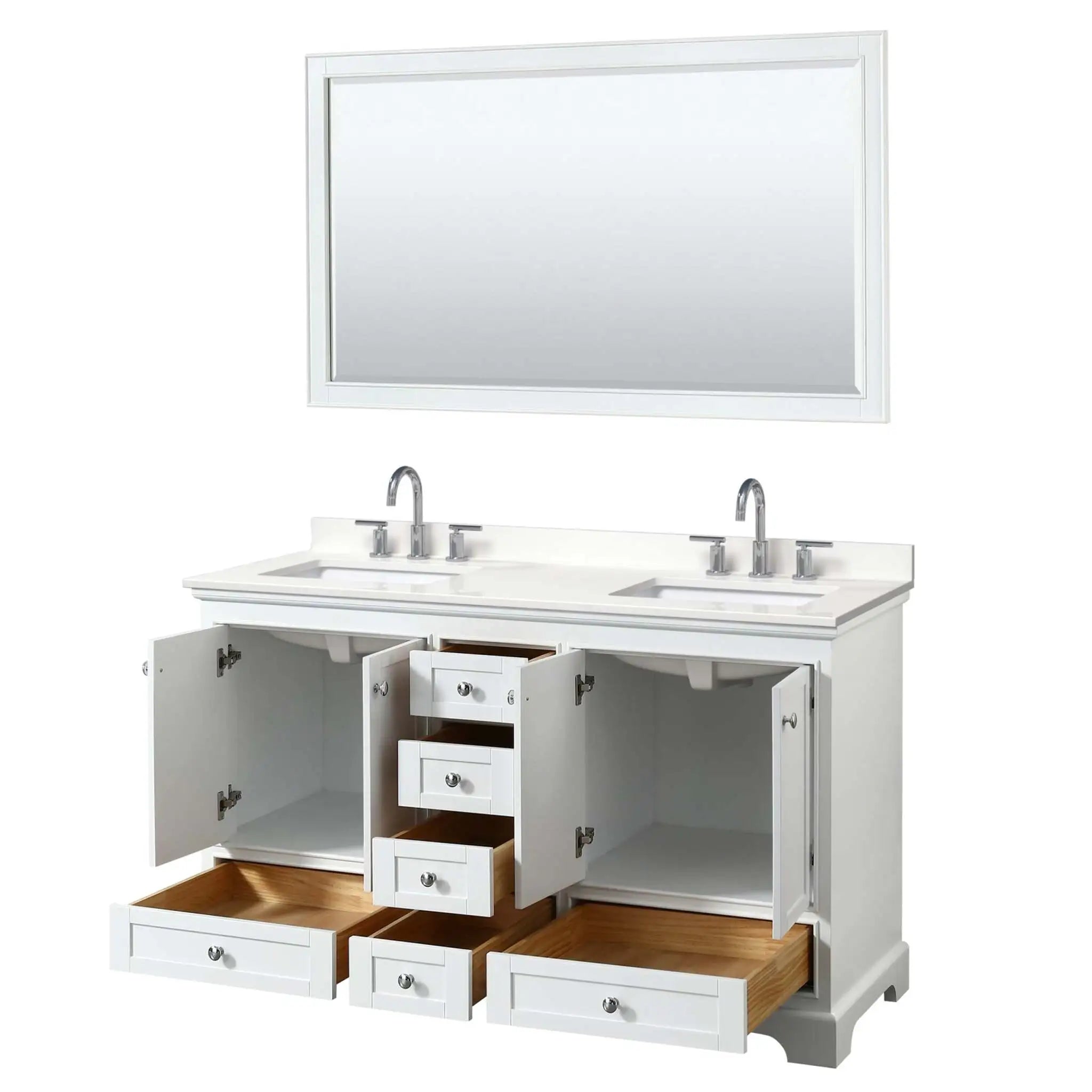 60" Deborah Double Bathroom Vanity in White with Polished Chrome Trim & 58" Mirror by Wyndham