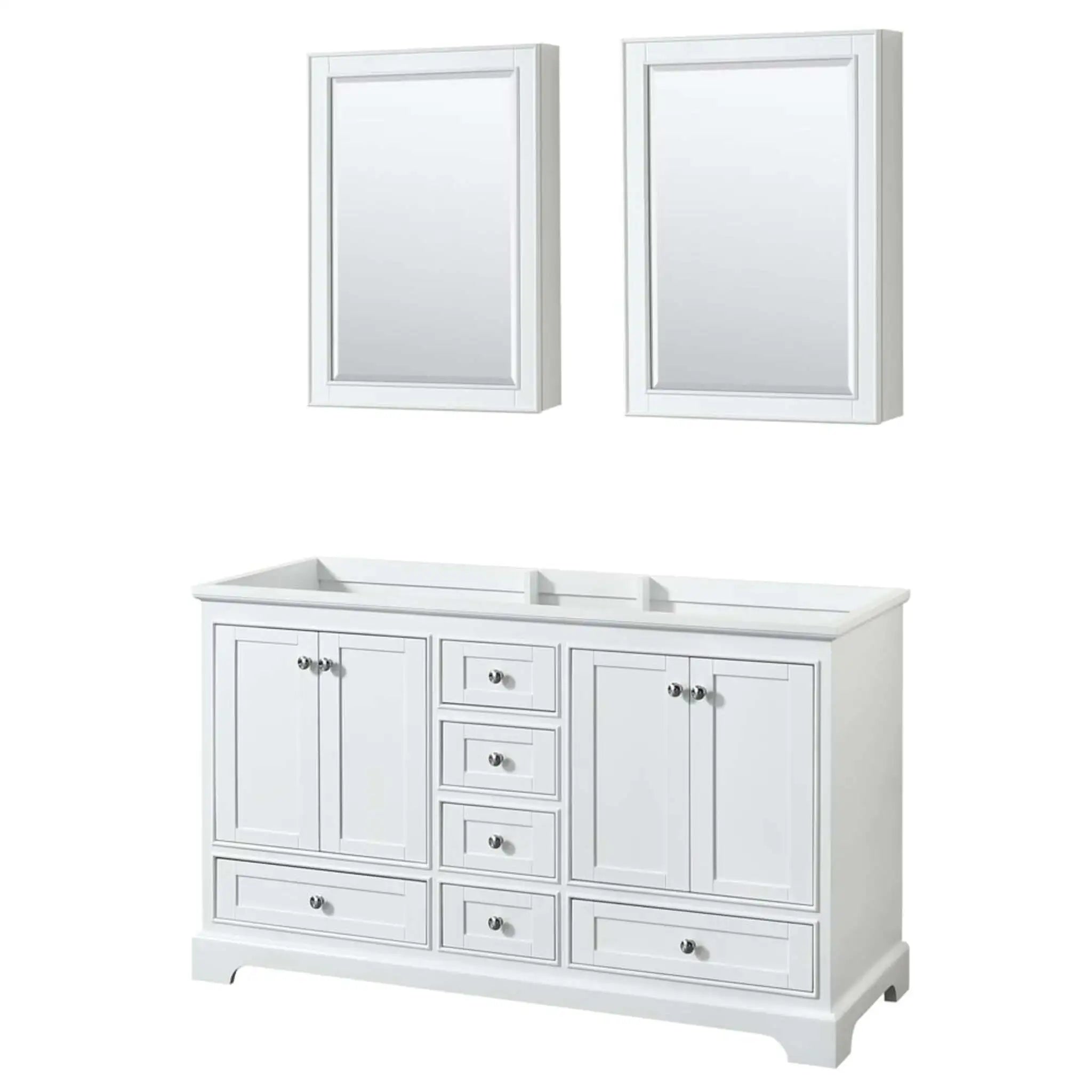 60" Deborah Double Bathroom Vanity in White with Polished Chrome Trim & Medicine Cabinet by Wyndham