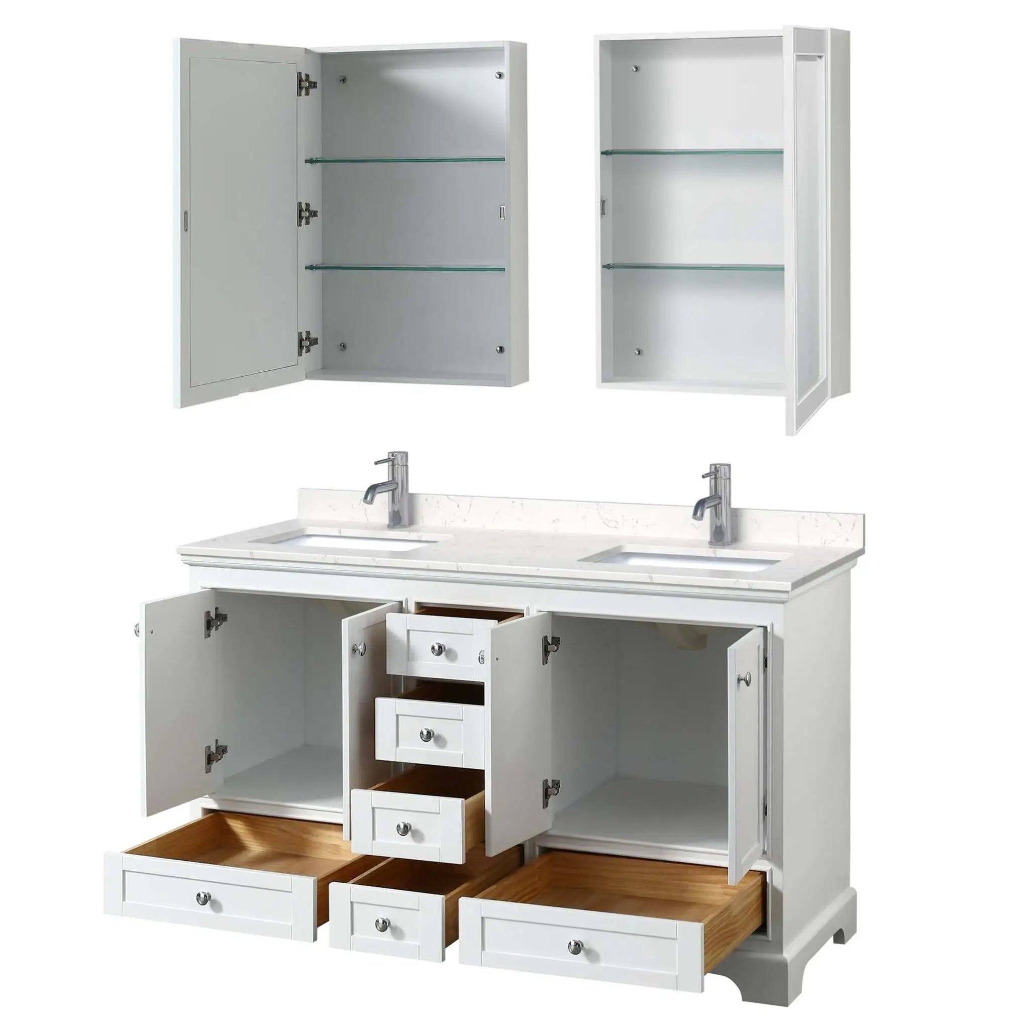 60" Deborah Double Bathroom Vanity in White with Polished Chrome Trim & Medicine Cabinet by Wyndham