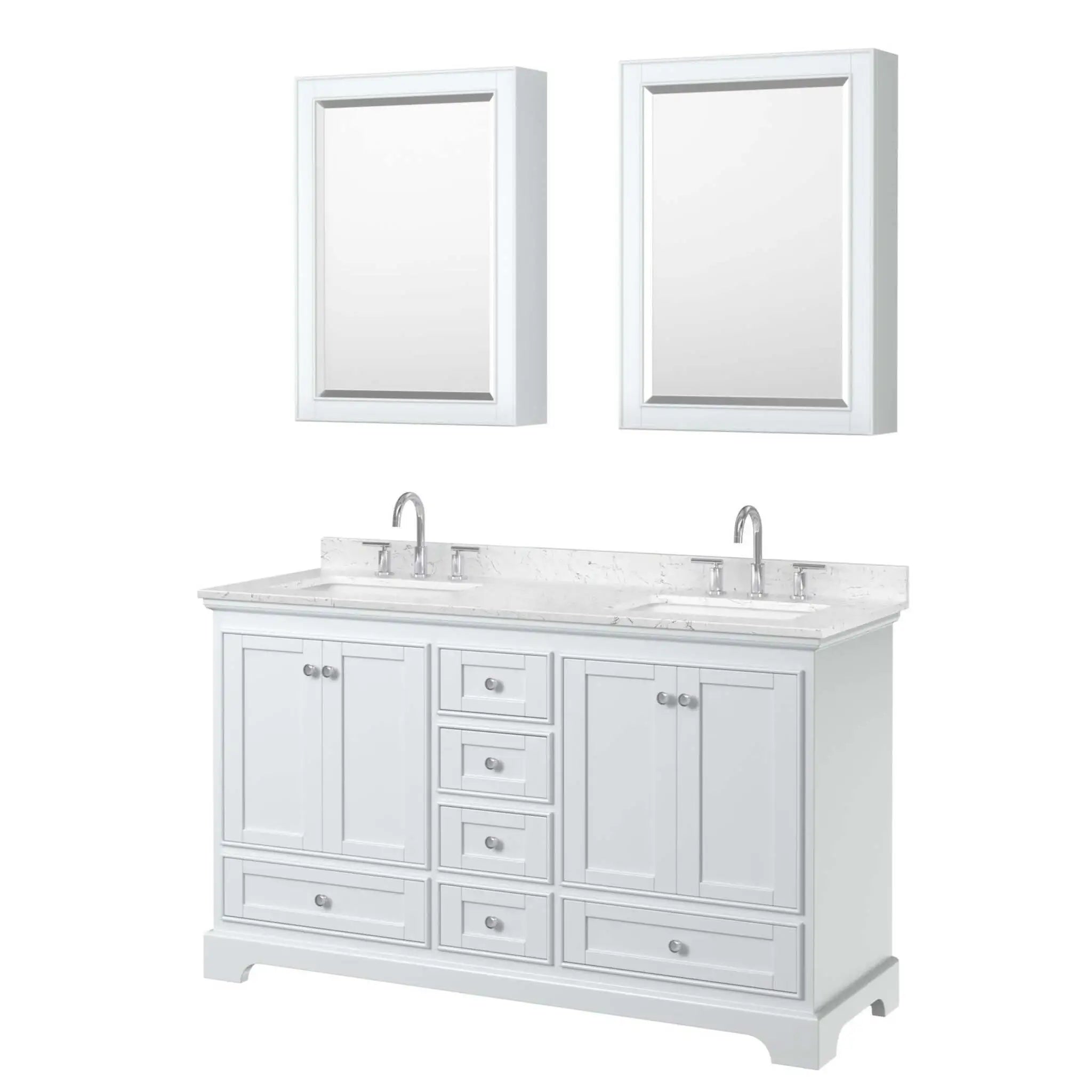 60" Deborah Double Bathroom Vanity in White with Polished Chrome Trim & Medicine Cabinet by Wyndham