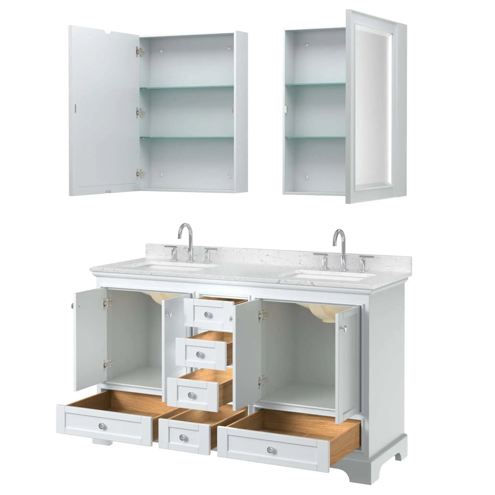 60" Deborah Double Bathroom Vanity in White with Polished Chrome Trim & Medicine Cabinet by Wyndham