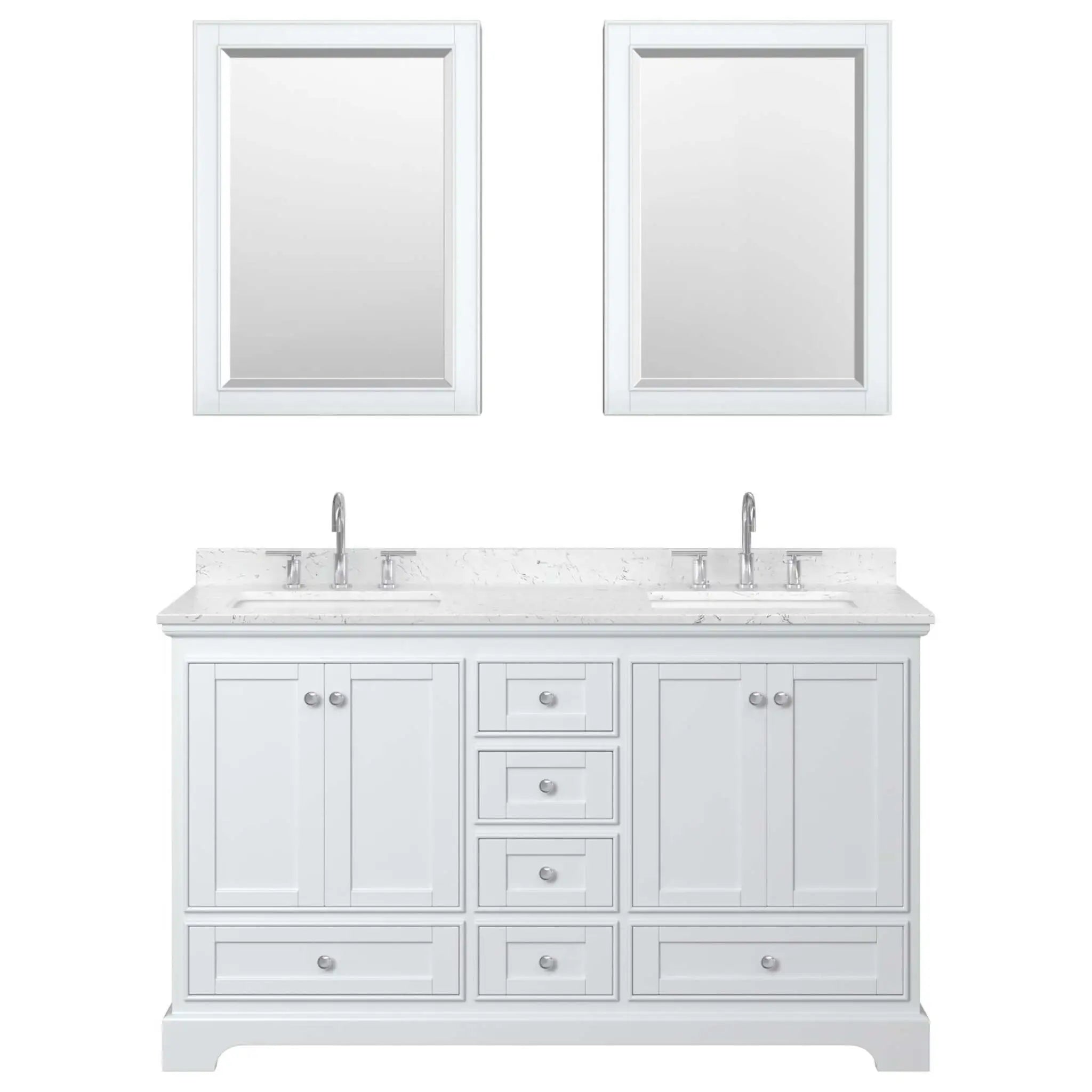 60" Deborah Double Bathroom Vanity in White with Polished Chrome Trim & Medicine Cabinet by Wyndham