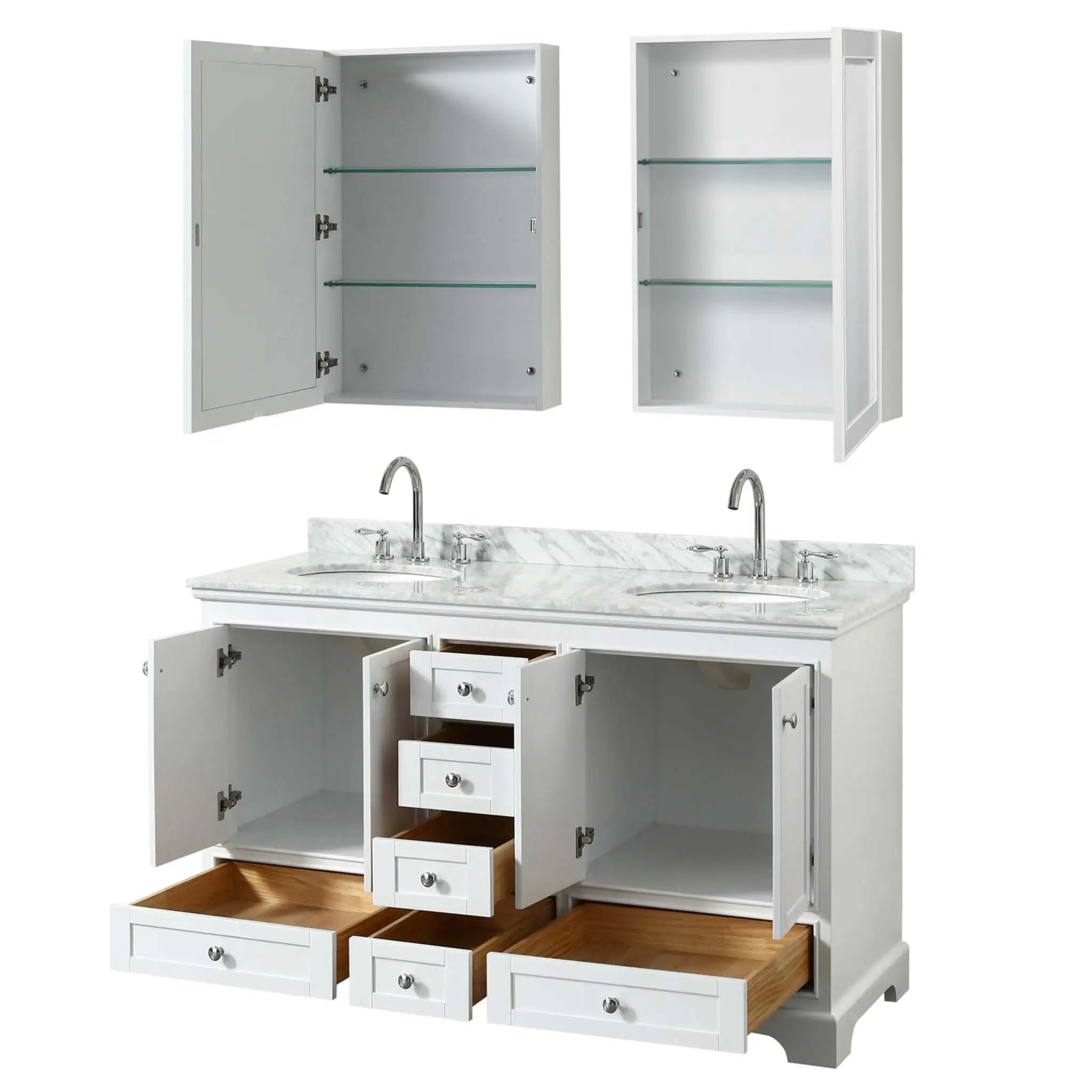 60" Deborah Double Bathroom Vanity in White with Polished Chrome Trim & Medicine Cabinet by Wyndham