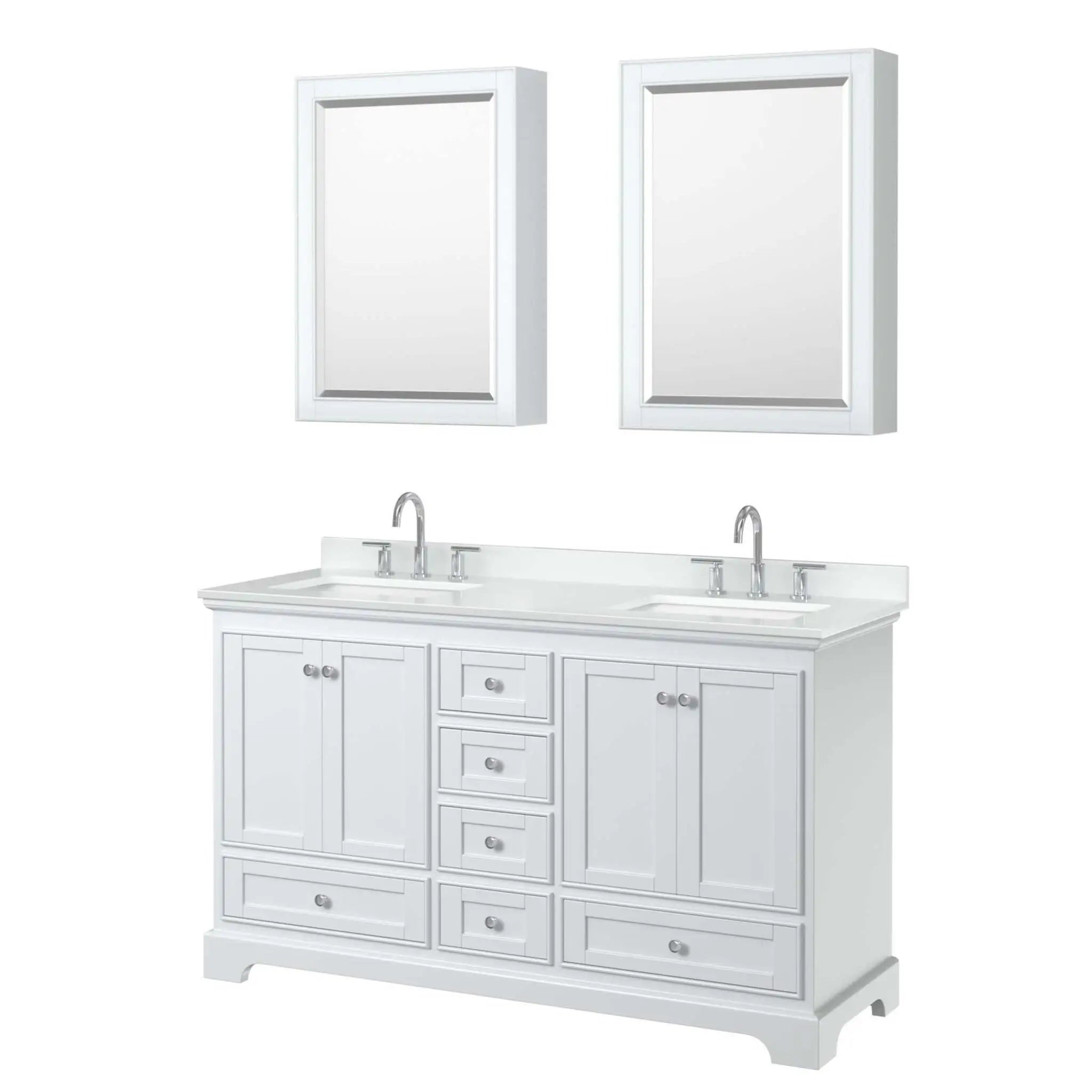 60" Deborah Double Bathroom Vanity in White with Polished Chrome Trim & Medicine Cabinet by Wyndham