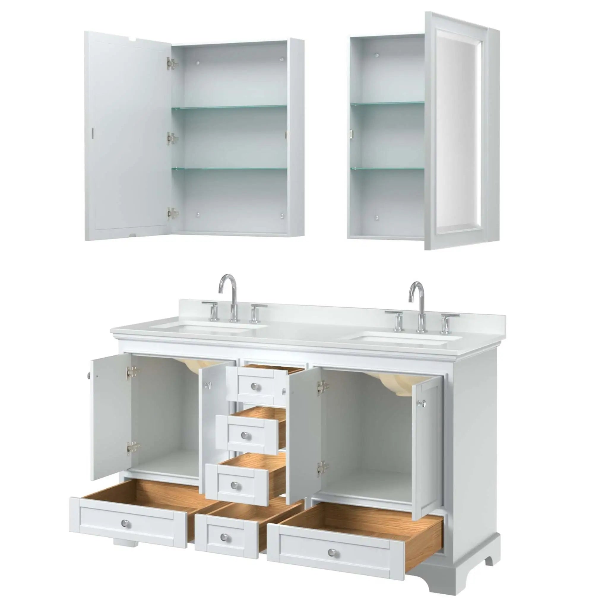 60" Deborah Double Bathroom Vanity in White with Polished Chrome Trim & Medicine Cabinet by Wyndham