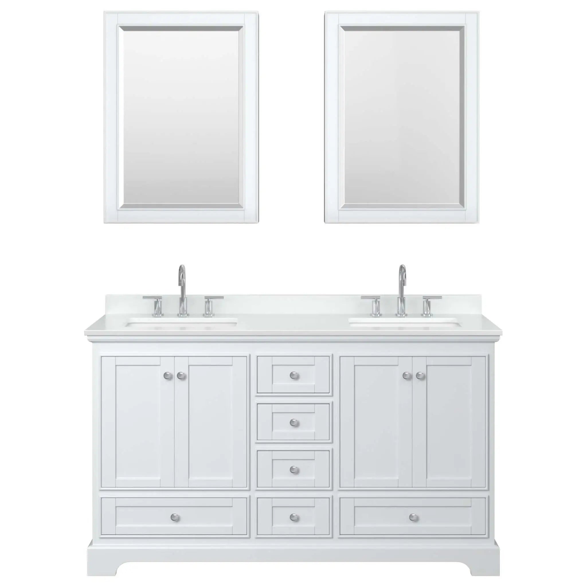 60" Deborah Double Bathroom Vanity in White with Polished Chrome Trim & Medicine Cabinet by Wyndham
