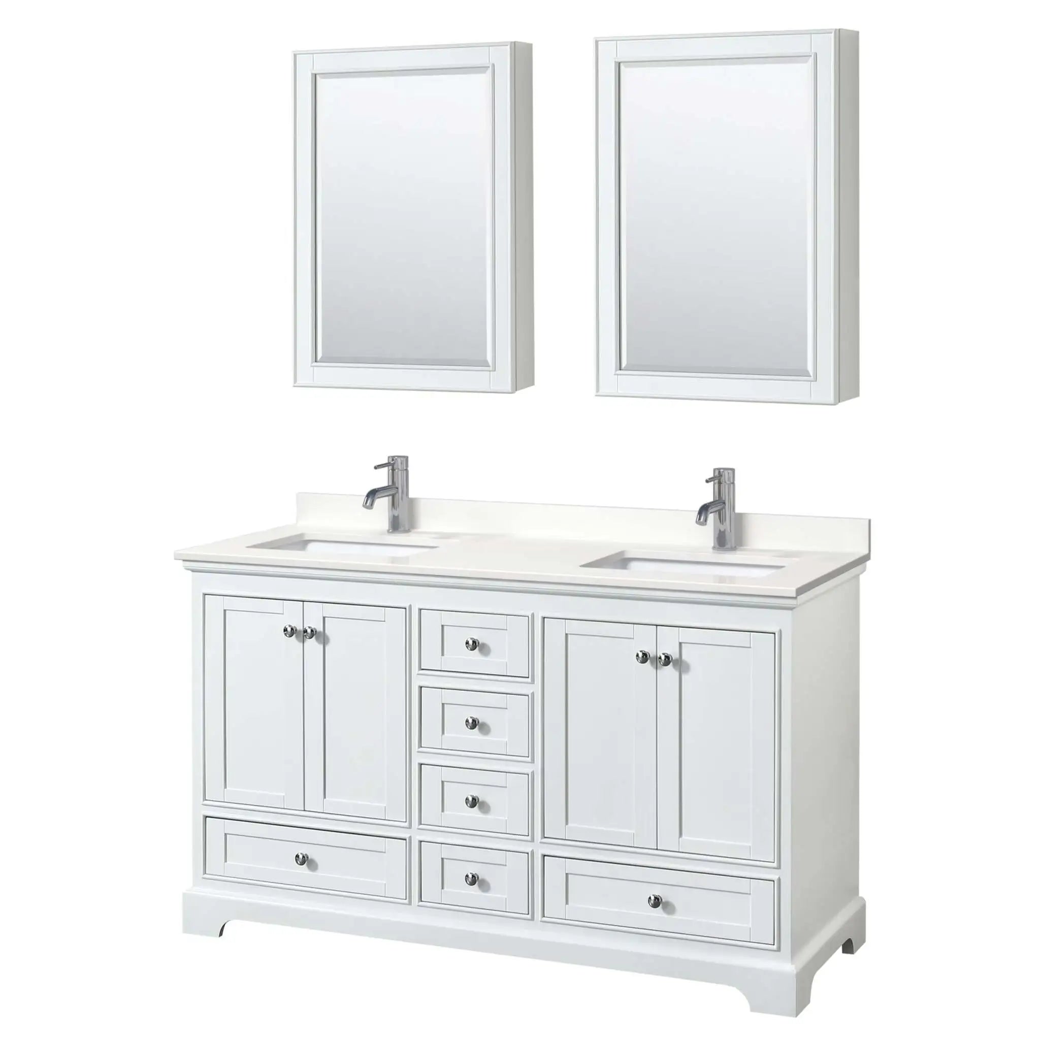 60" Deborah Double Bathroom Vanity in White with Polished Chrome Trim & Medicine Cabinet by Wyndham