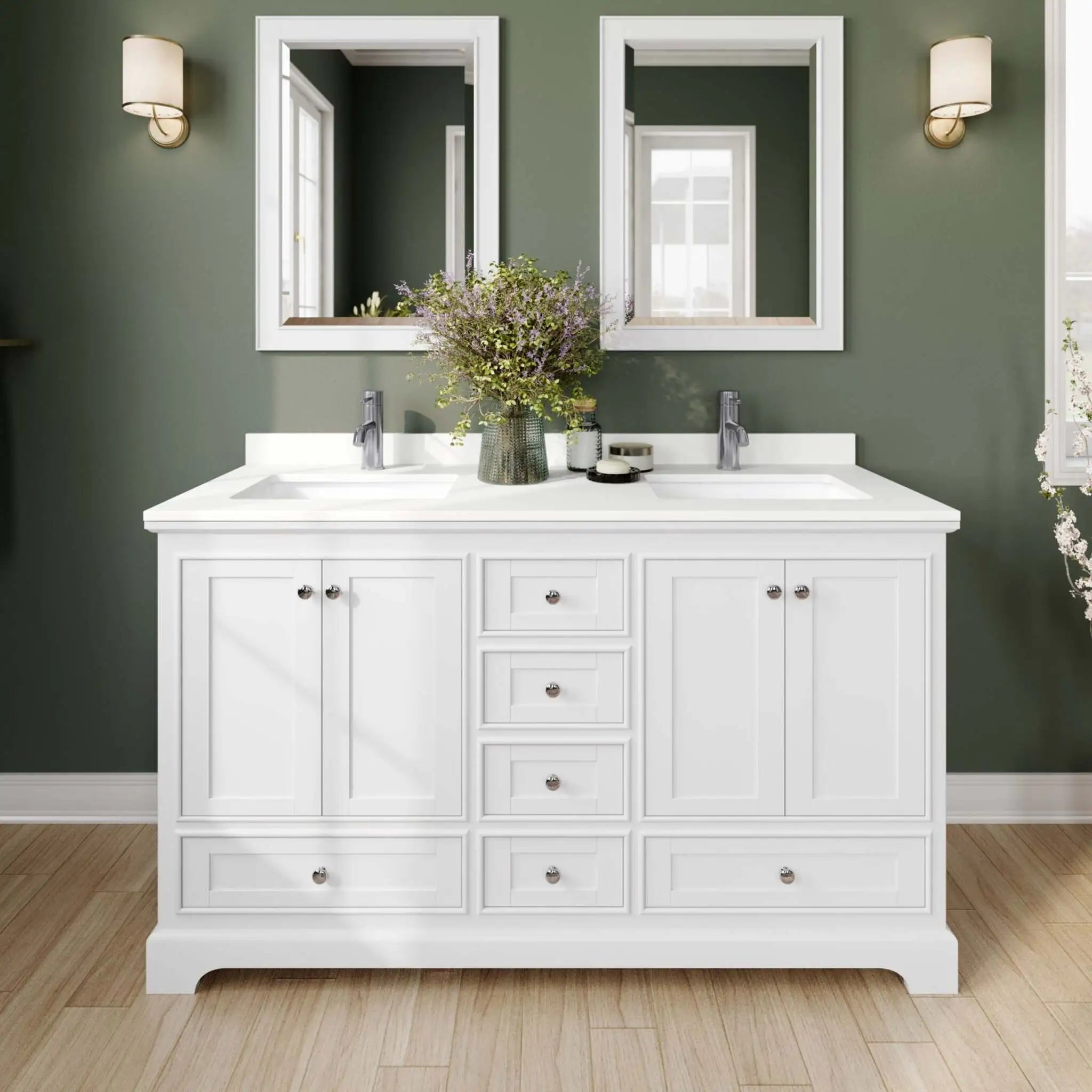60" Deborah Double Bathroom Vanity in White with Polished Chrome Trim by Wyndham