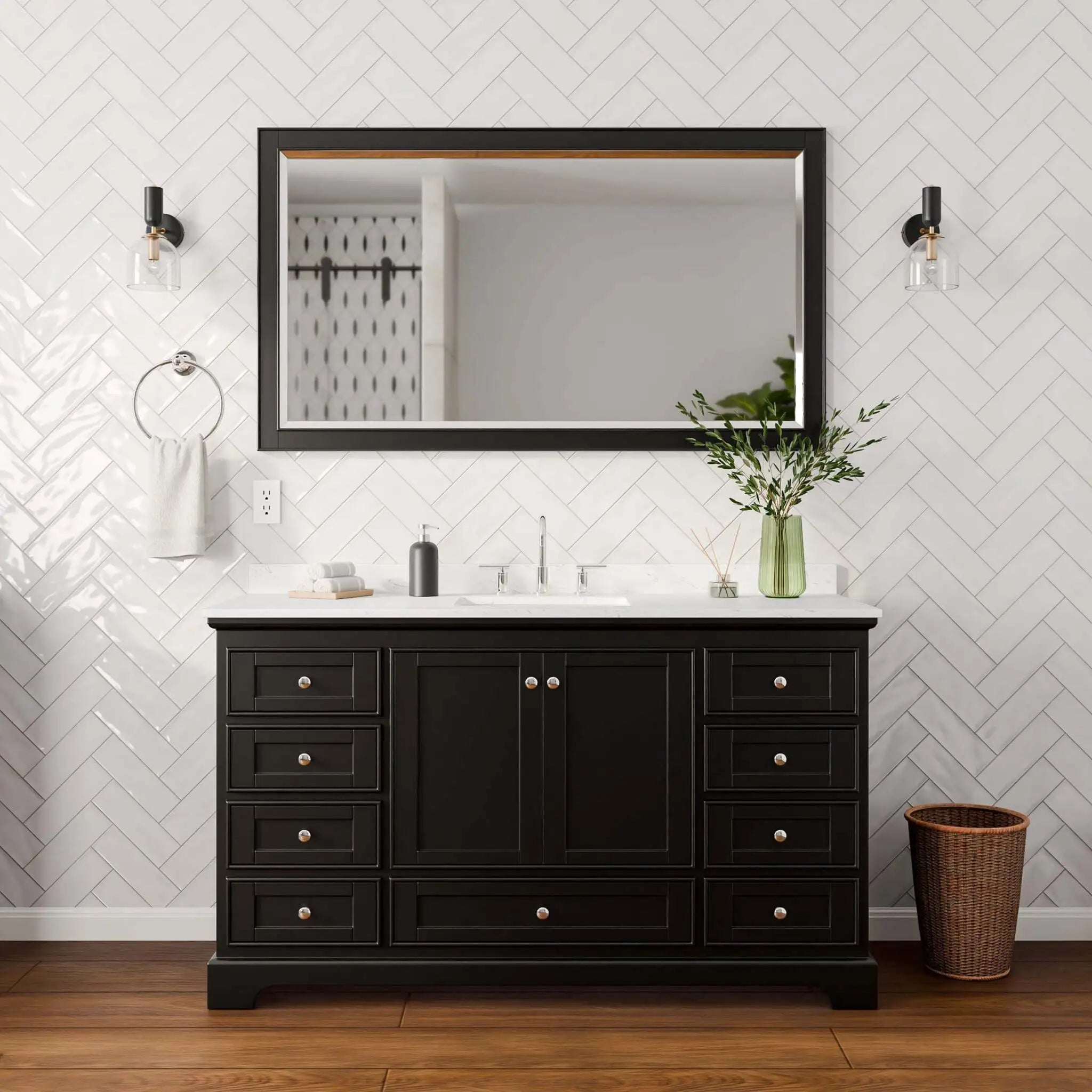 60" Deborah Single Bathroom Vanity in Dark Espresso with Polished Chrome Trim & 58" Mirror by Wyndham