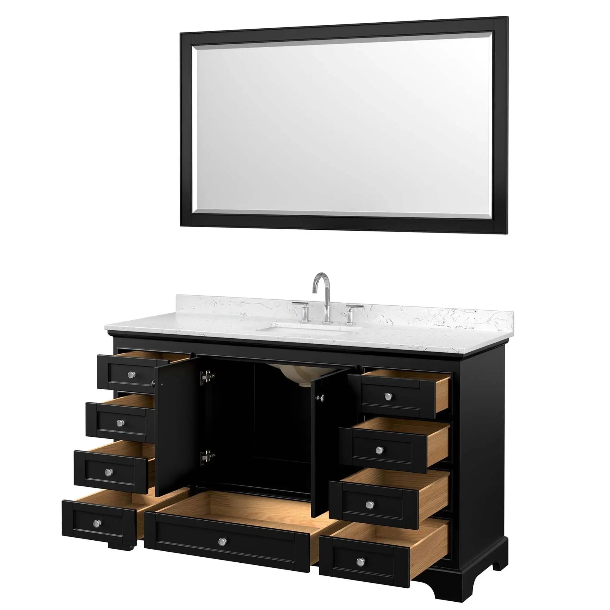 60" Deborah Single Bathroom Vanity in Dark Espresso with Polished Chrome Trim & 58" Mirror by Wyndham