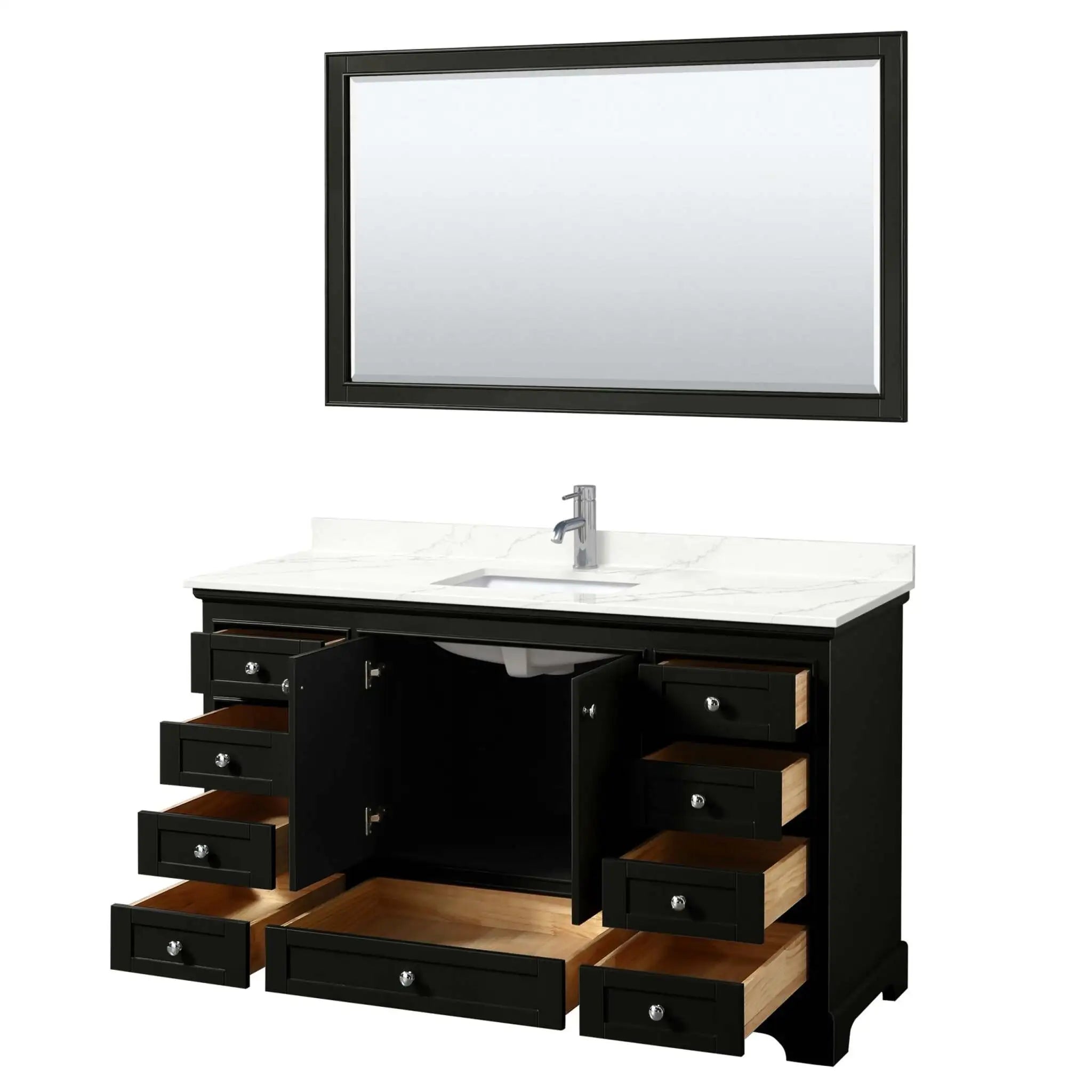 60" Deborah Single Bathroom Vanity in Dark Espresso with Polished Chrome Trim & 58" Mirror by Wyndham