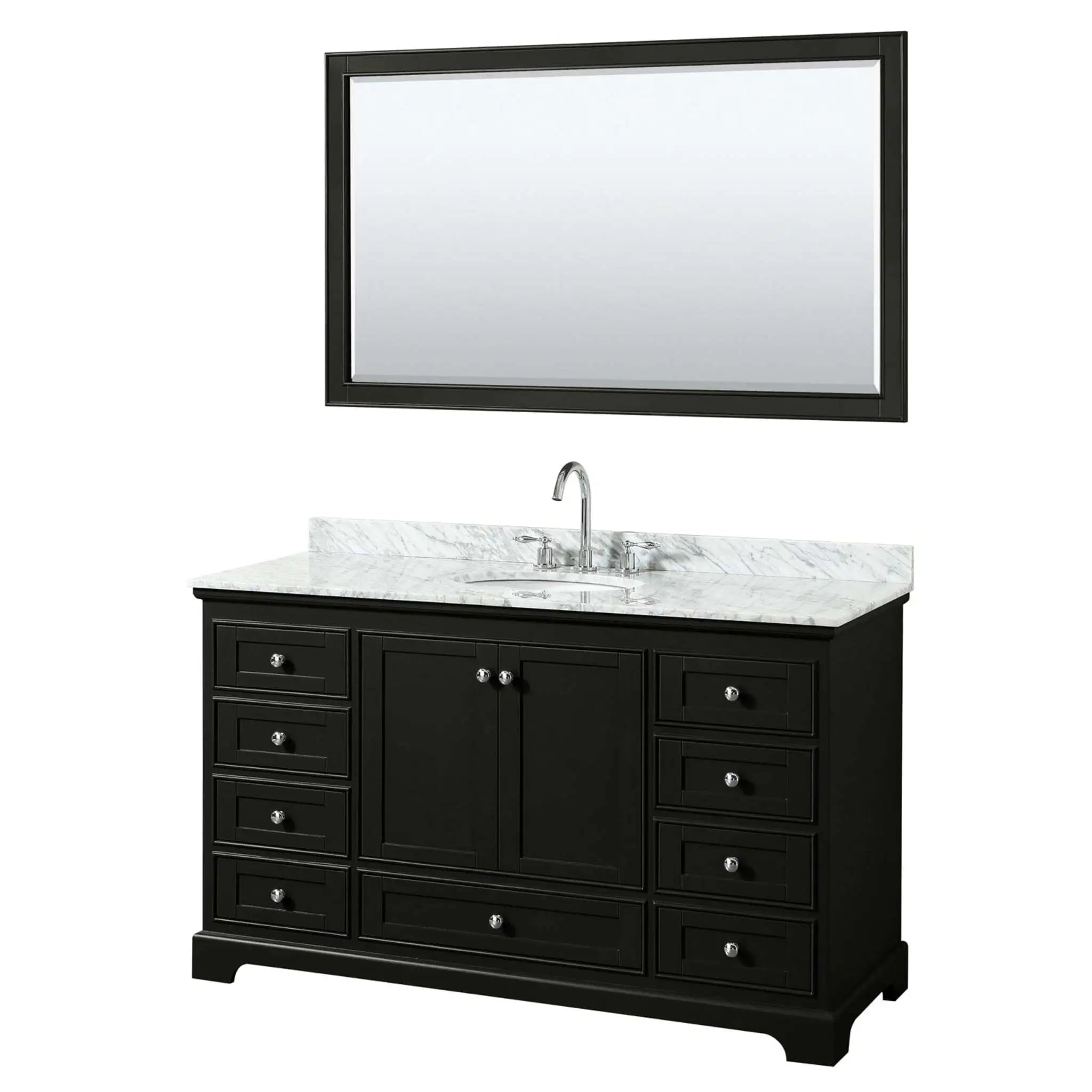 60" Deborah Single Bathroom Vanity in Dark Espresso with Polished Chrome Trim & 58" Mirror by Wyndham