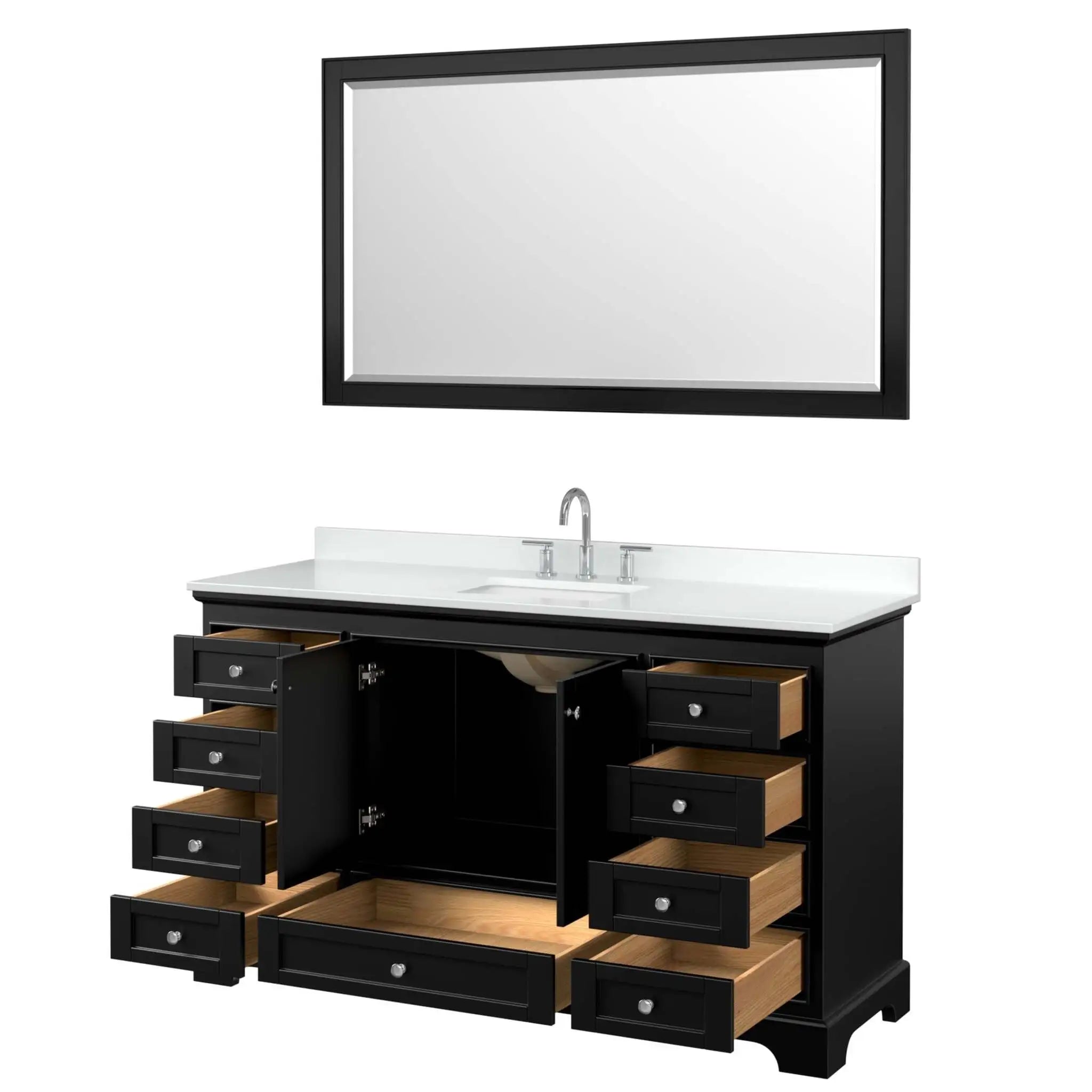 60" Deborah Single Bathroom Vanity in Dark Espresso with Polished Chrome Trim & 58" Mirror by Wyndham