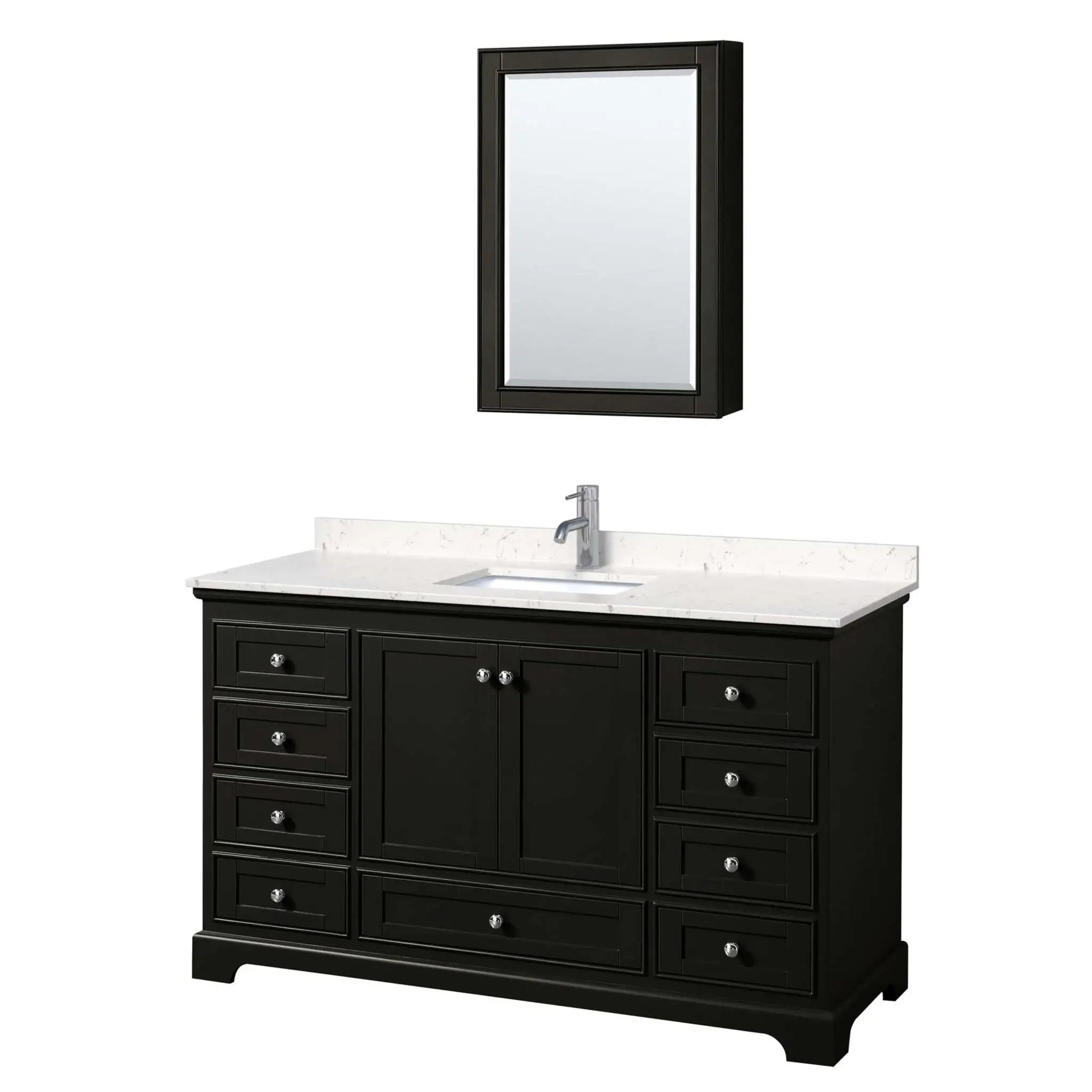 60" Deborah Single Bathroom Vanity in Dark Espresso with Polished Chrome Trim & Medicine Cabinet by Wyndham