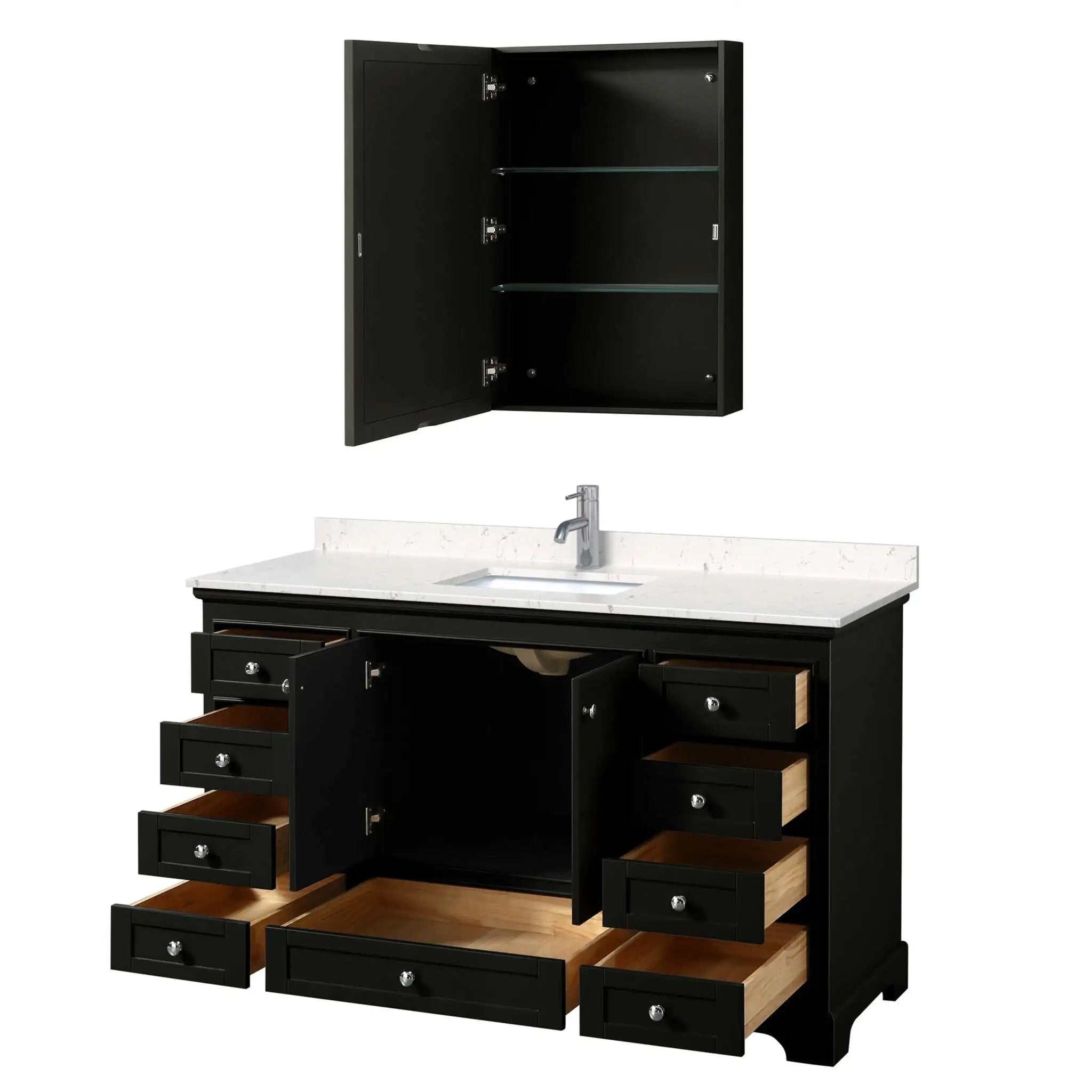 60" Deborah Single Bathroom Vanity in Dark Espresso with Polished Chrome Trim & Medicine Cabinet by Wyndham