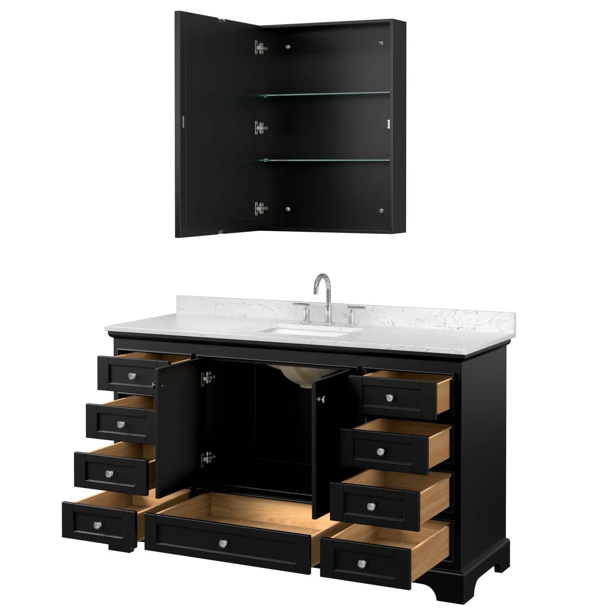 60" Deborah Single Bathroom Vanity in Dark Espresso with Polished Chrome Trim & Medicine Cabinet by Wyndham