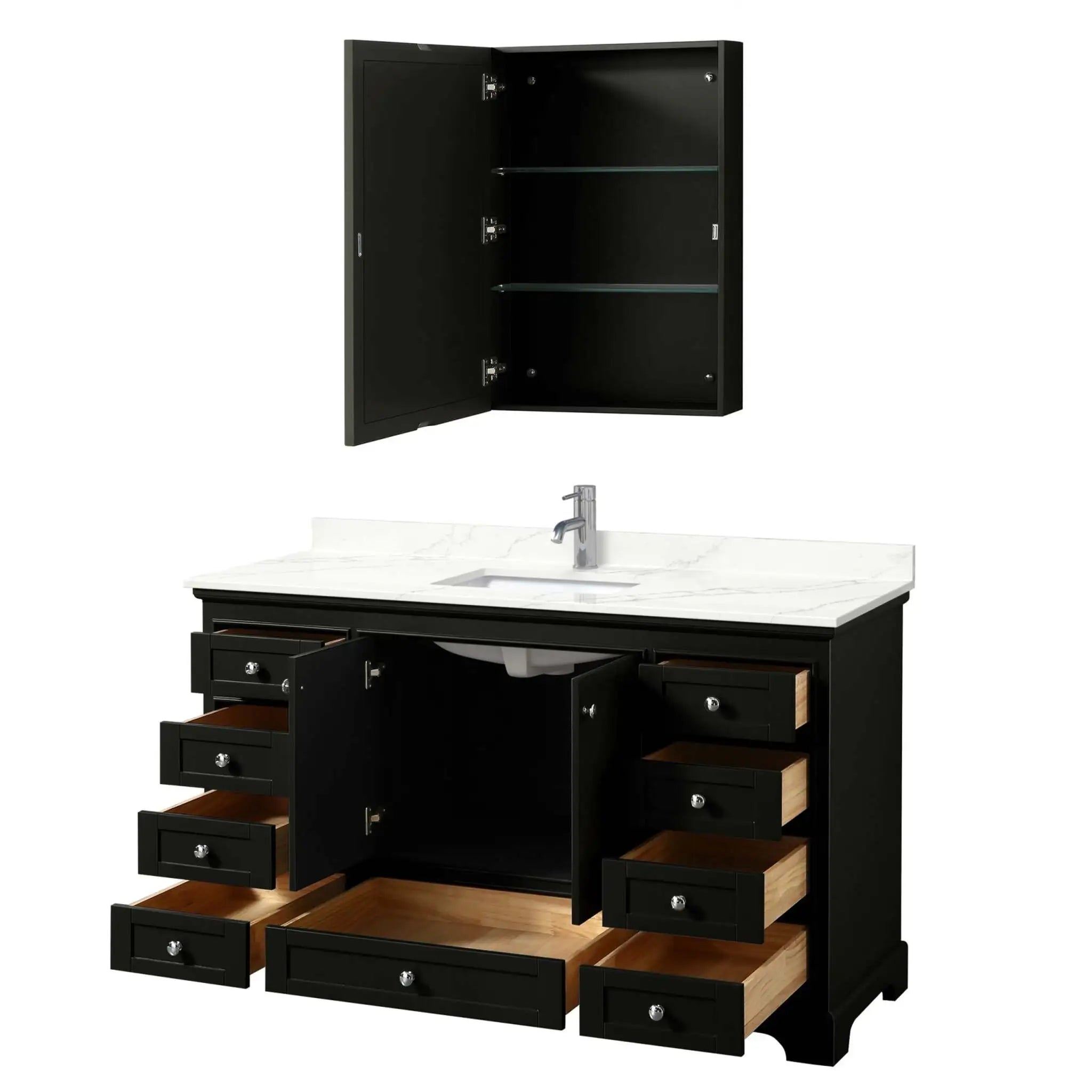 60" Deborah Single Bathroom Vanity in Dark Espresso with Polished Chrome Trim & Medicine Cabinet by Wyndham