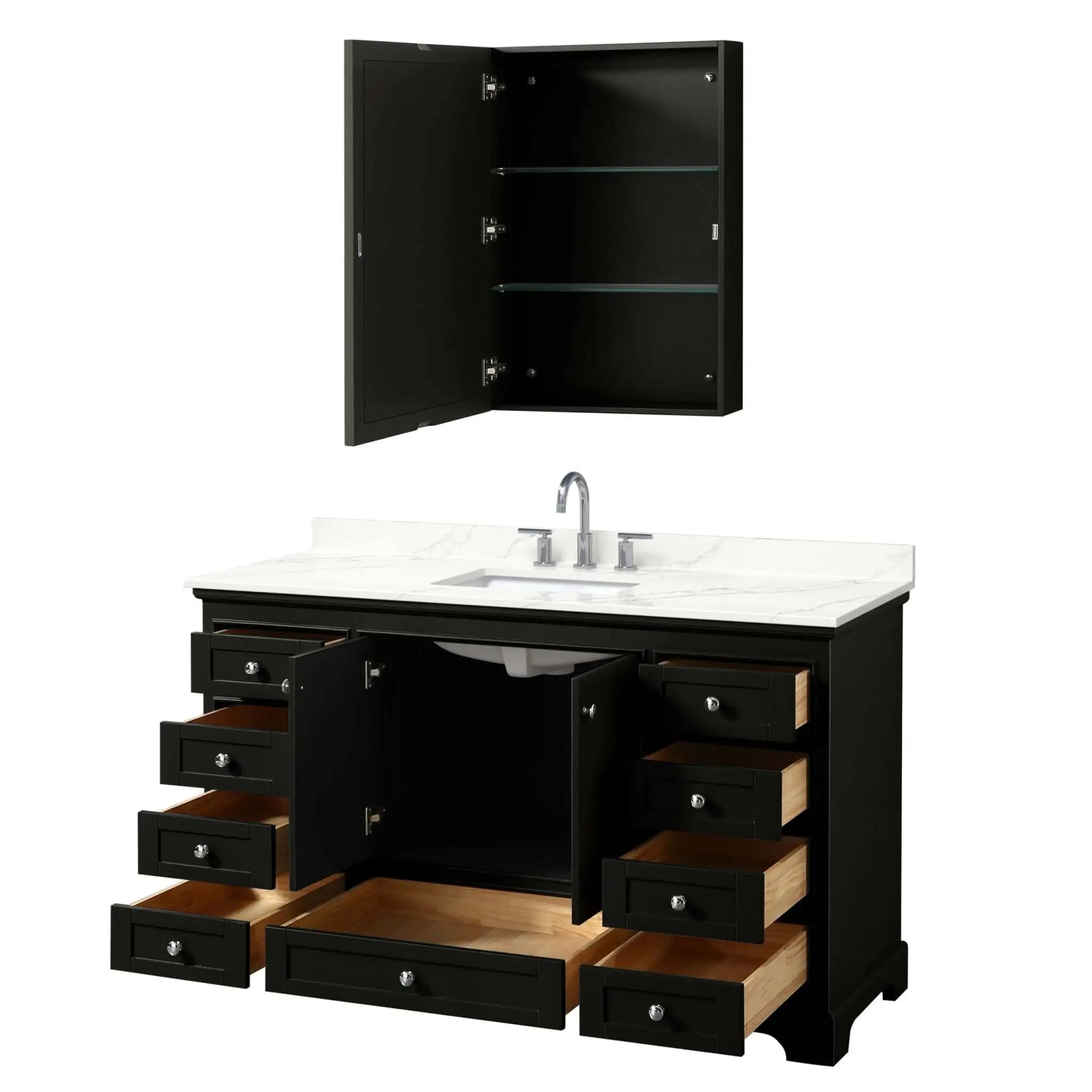 60" Deborah Single Bathroom Vanity in Dark Espresso with Polished Chrome Trim & Medicine Cabinet by Wyndham