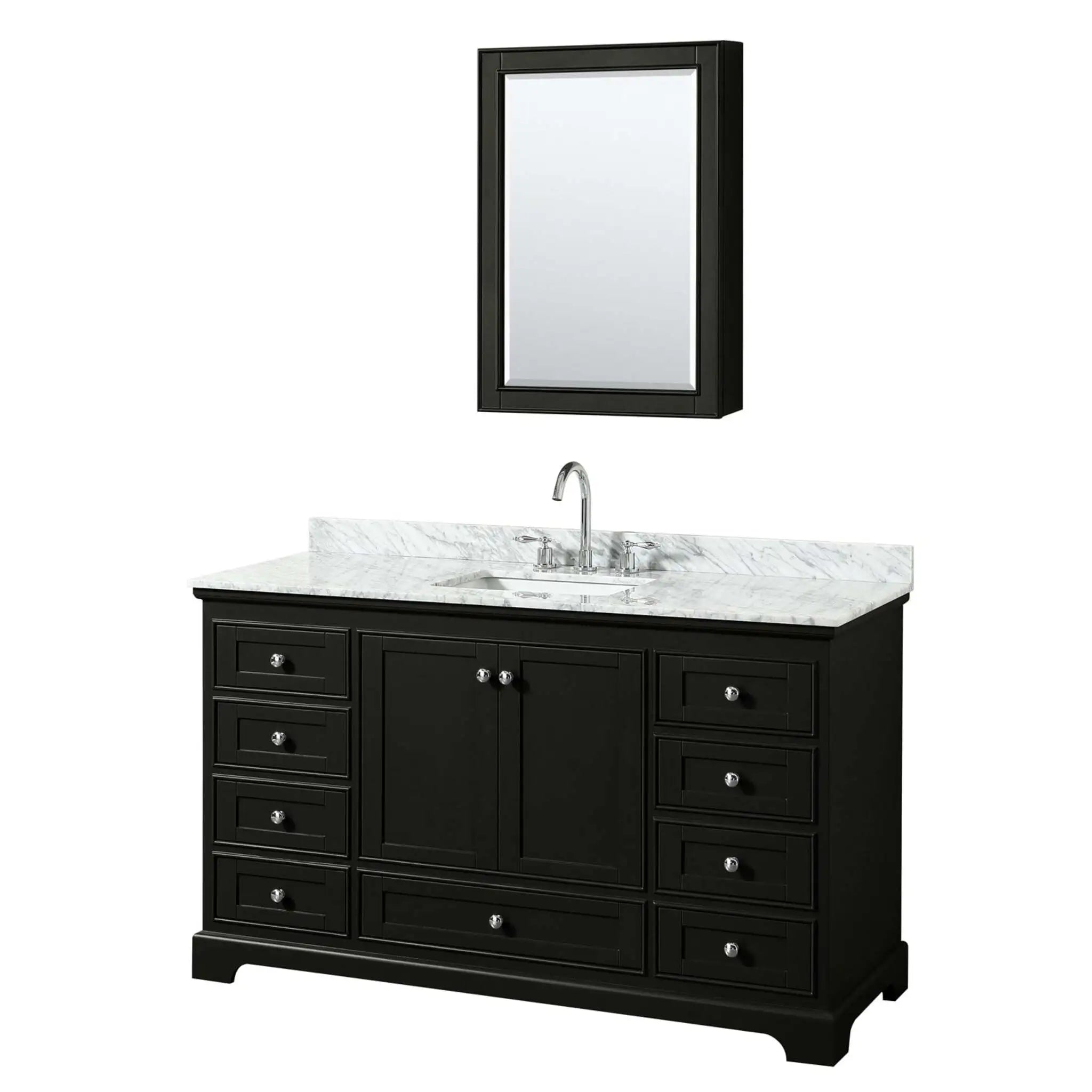 60" Deborah Single Bathroom Vanity in Dark Espresso with Polished Chrome Trim & Medicine Cabinet by Wyndham