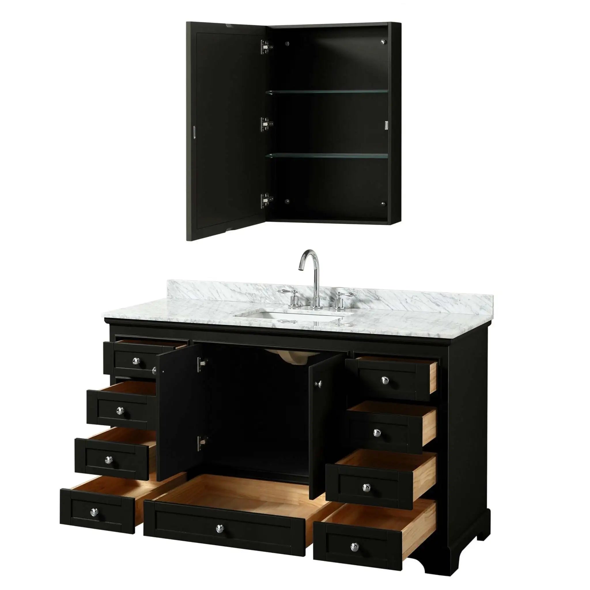 60" Deborah Single Bathroom Vanity in Dark Espresso with Polished Chrome Trim & Medicine Cabinet by Wyndham