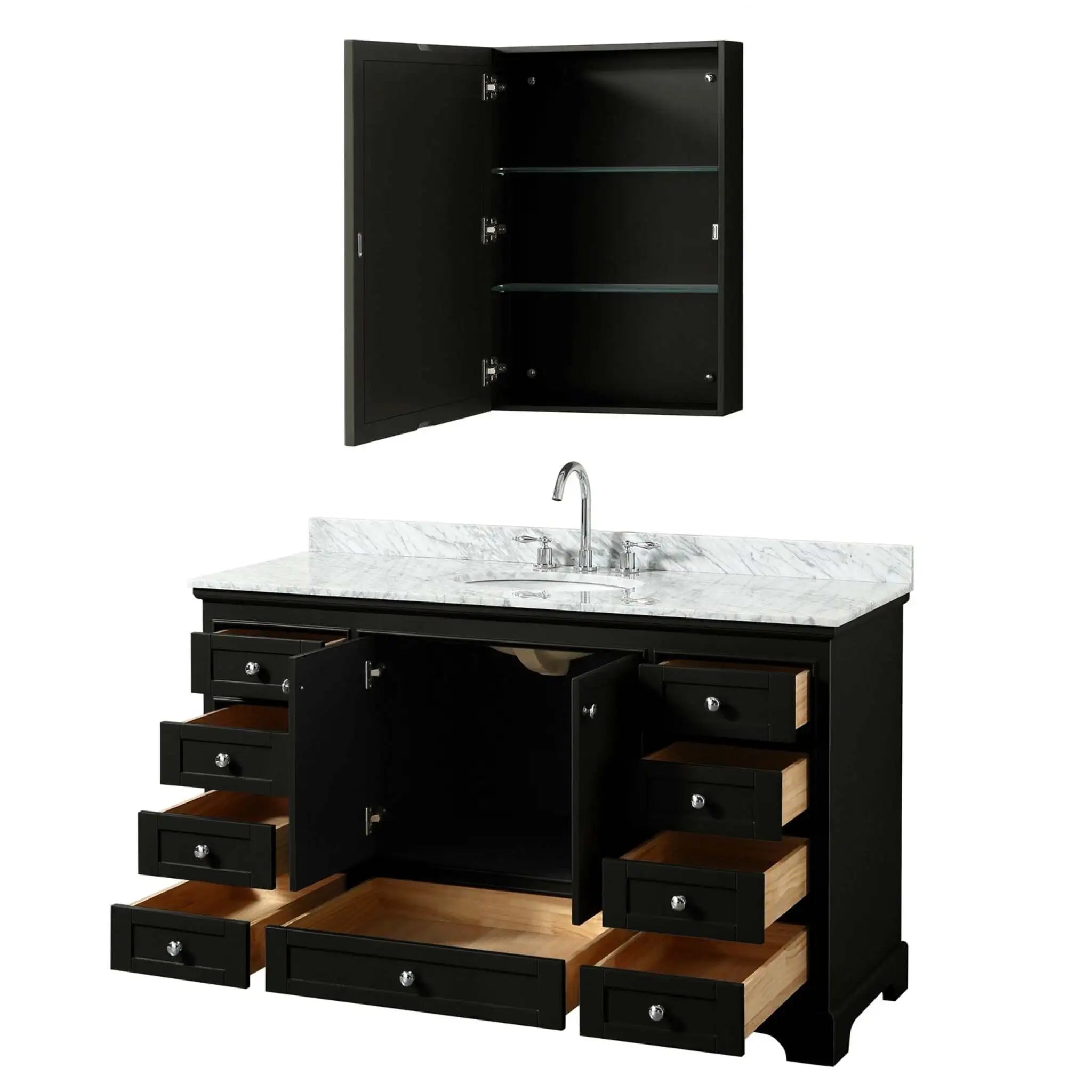 60" Deborah Single Bathroom Vanity in Dark Espresso with Polished Chrome Trim & Medicine Cabinet by Wyndham