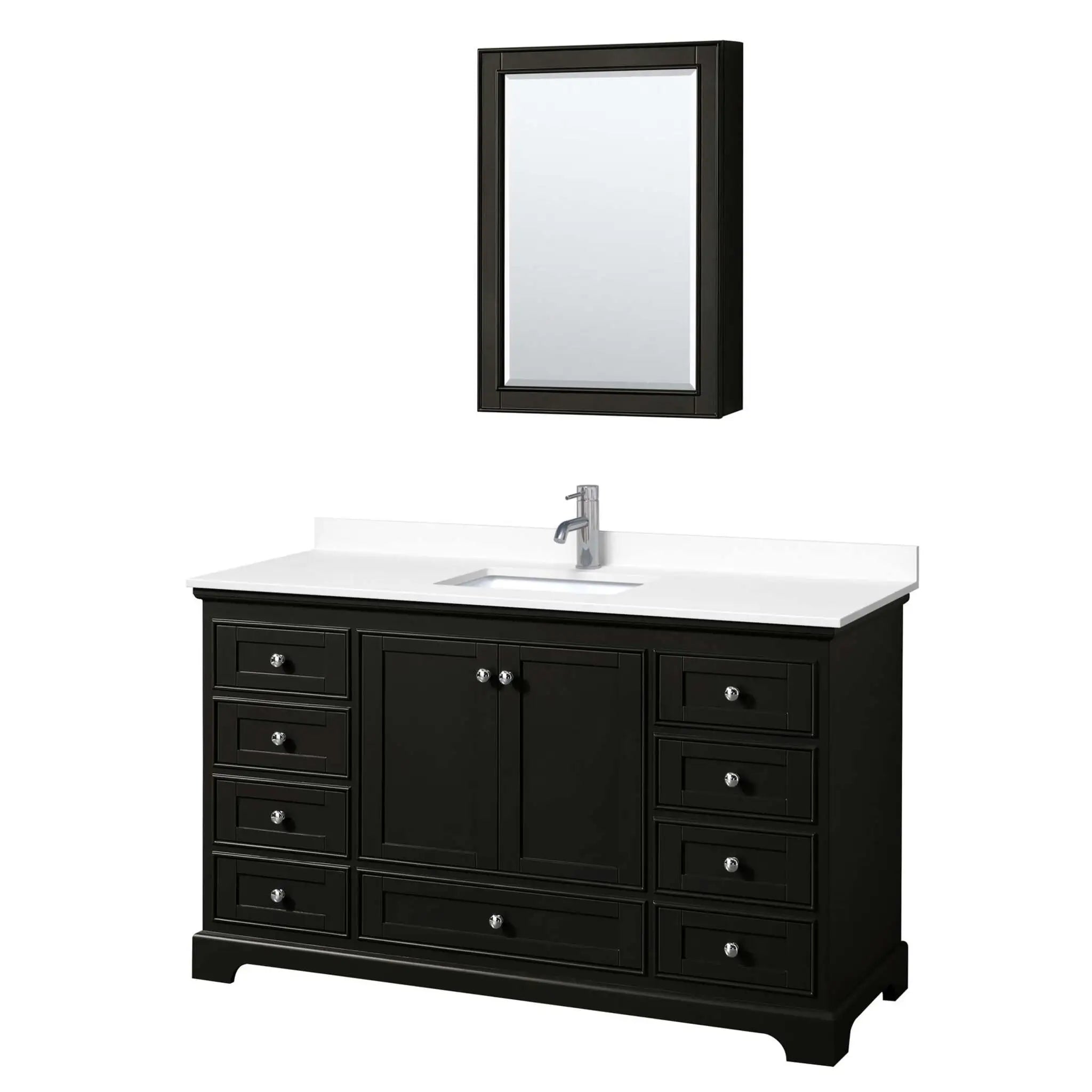 60" Deborah Single Bathroom Vanity in Dark Espresso with Polished Chrome Trim & Medicine Cabinet by Wyndham
