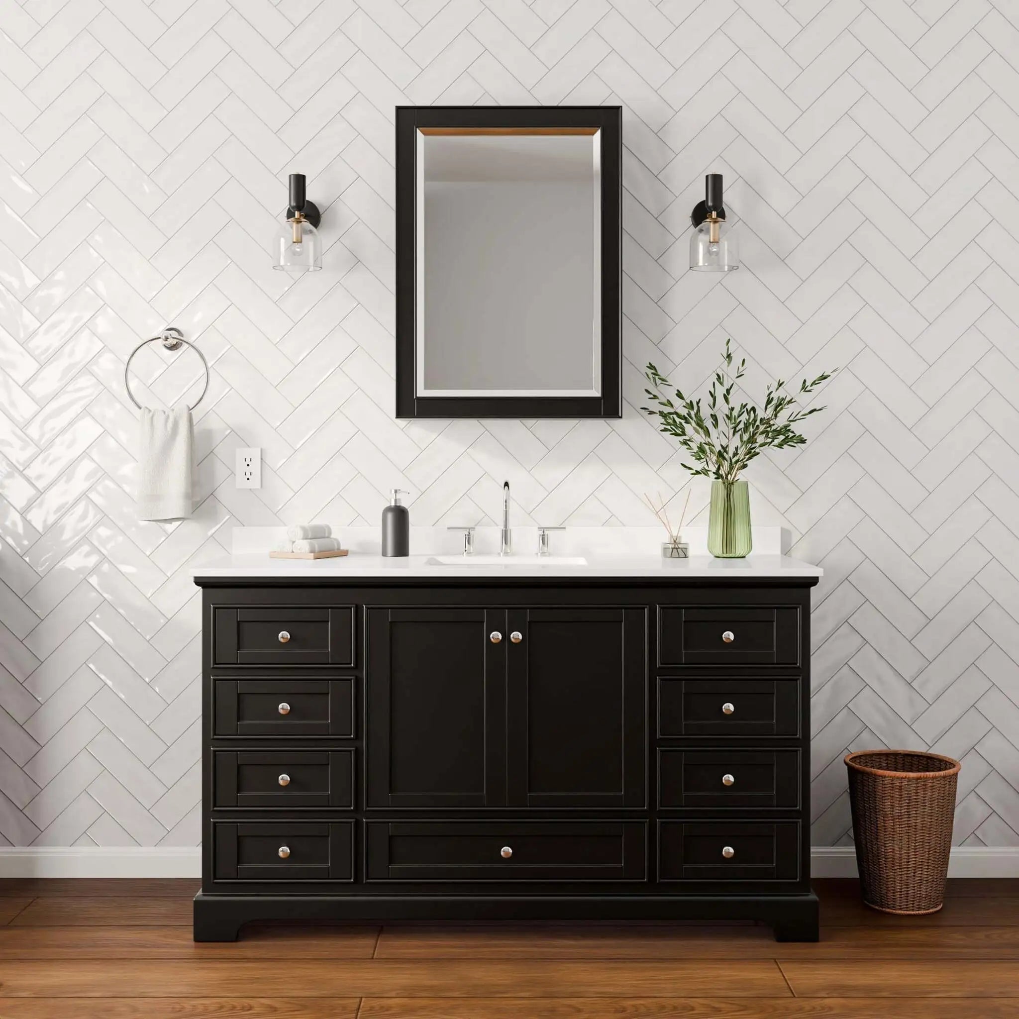 60" Deborah Single Bathroom Vanity in Dark Espresso with Polished Chrome Trim & Medicine Cabinet by Wyndham