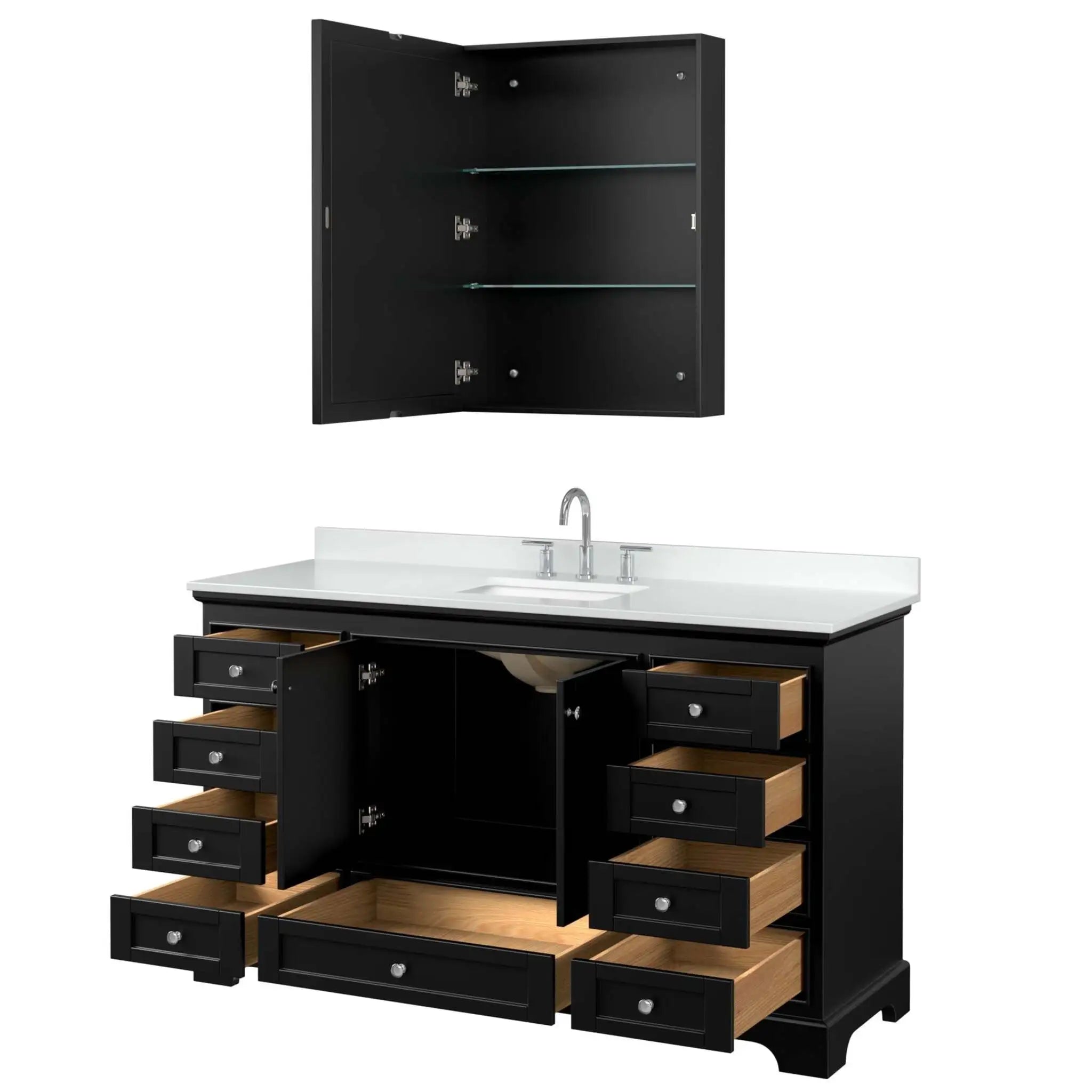 60" Deborah Single Bathroom Vanity in Dark Espresso with Polished Chrome Trim & Medicine Cabinet by Wyndham