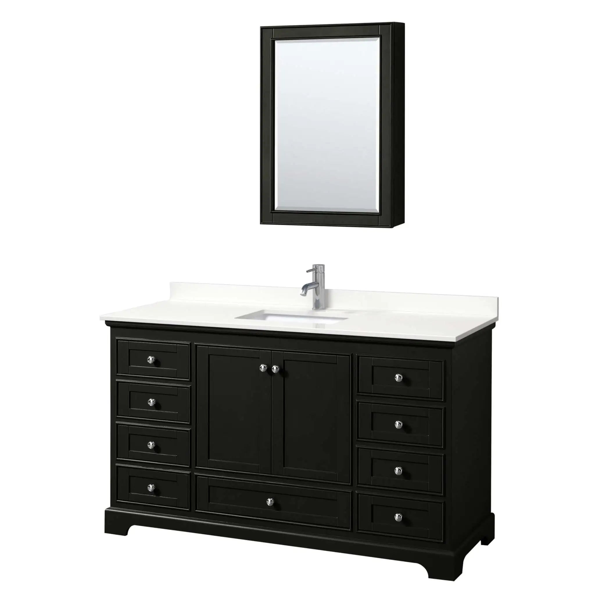 60" Deborah Single Bathroom Vanity in Dark Espresso with Polished Chrome Trim & Medicine Cabinet by Wyndham