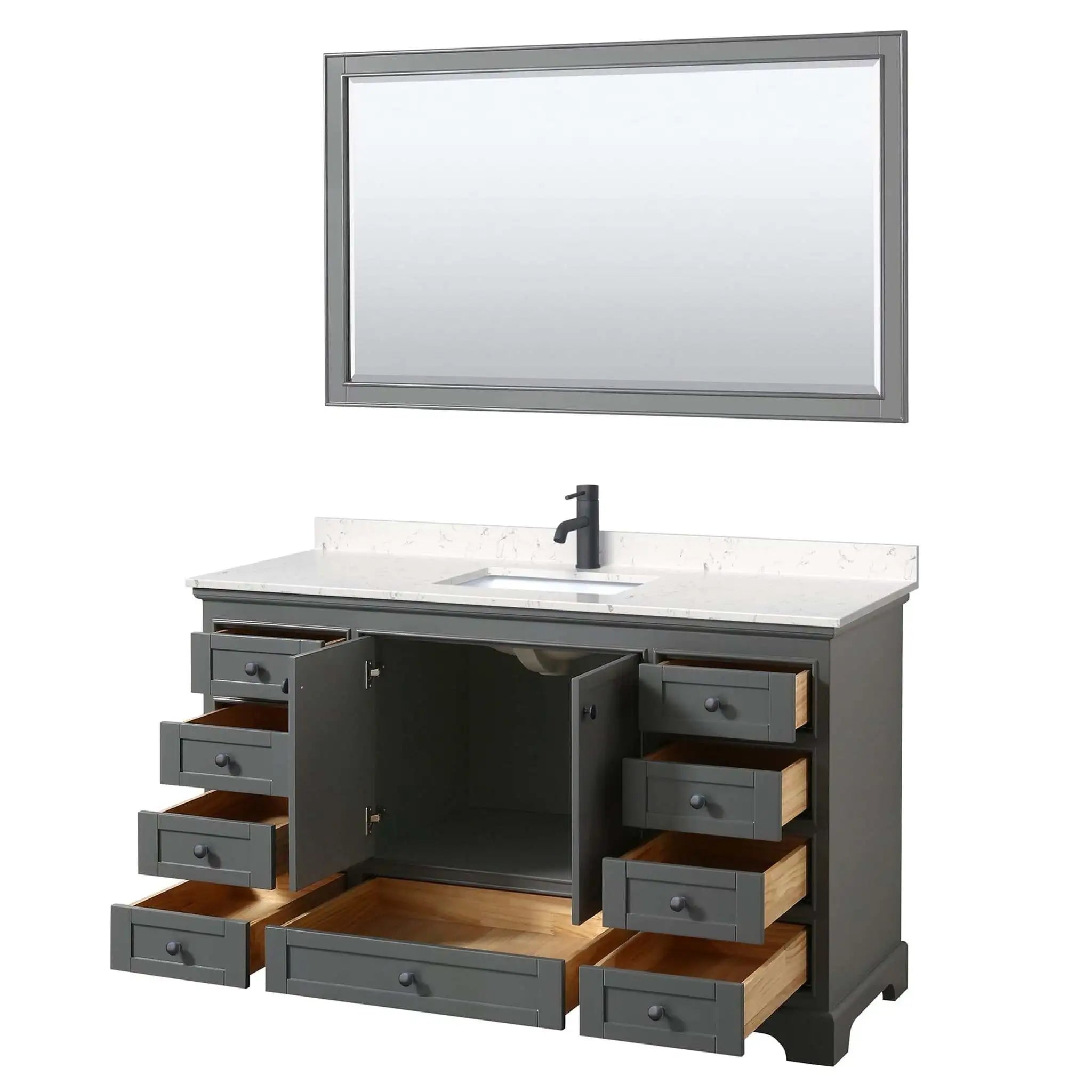 60" Deborah Single Bathroom Vanity in Dark Gray with Matte Black Trim & 58" Mirror by Wyndham