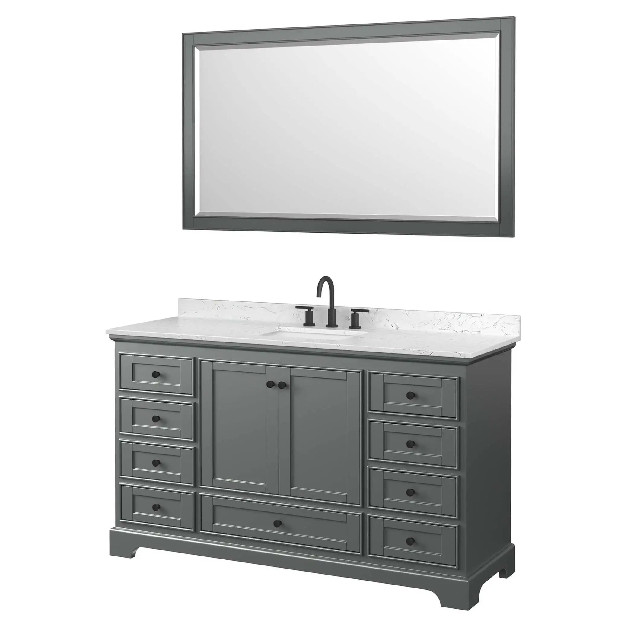 60" Deborah Single Bathroom Vanity in Dark Gray with Matte Black Trim & 58" Mirror by Wyndham