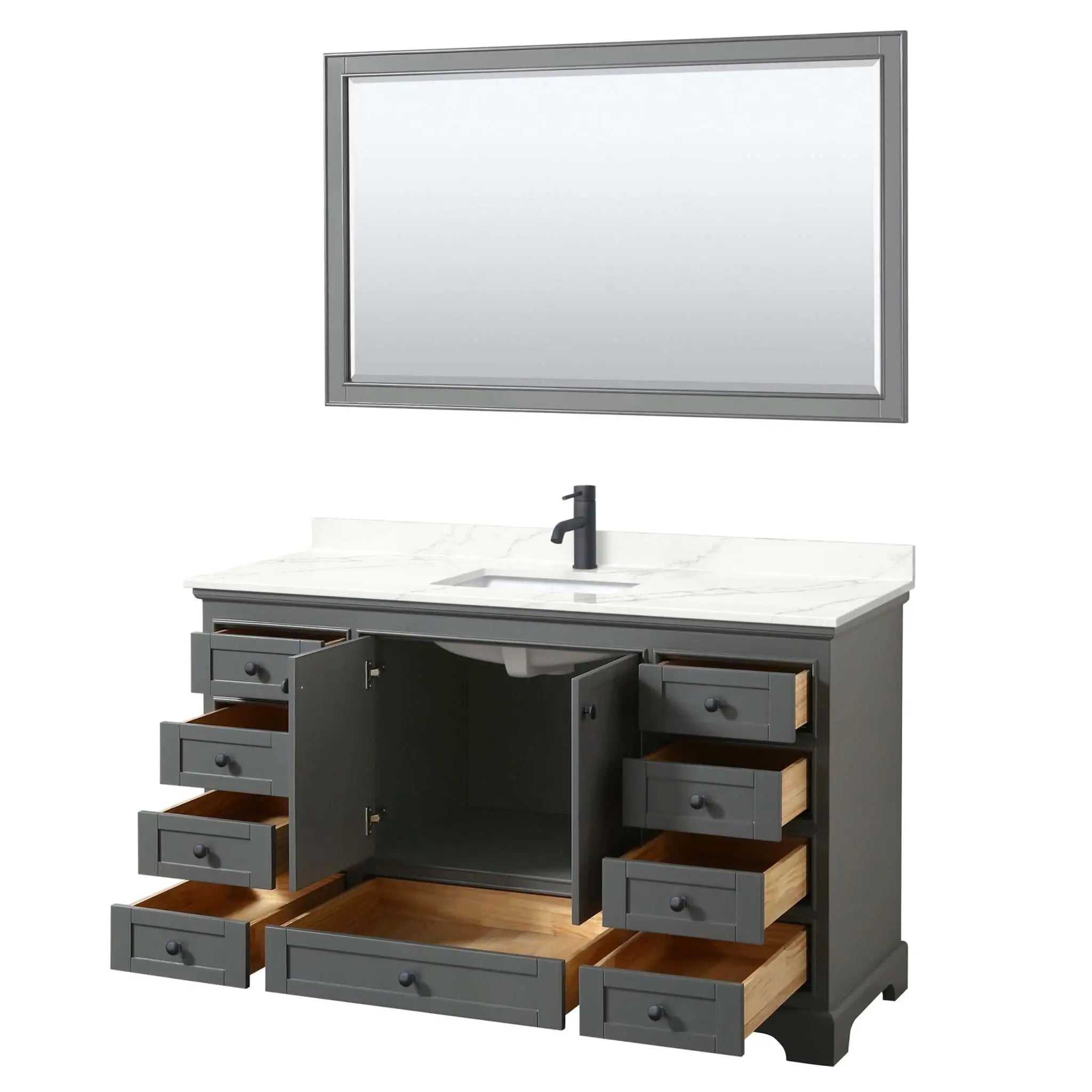 60" Deborah Single Bathroom Vanity in Dark Gray with Matte Black Trim & 58" Mirror by Wyndham